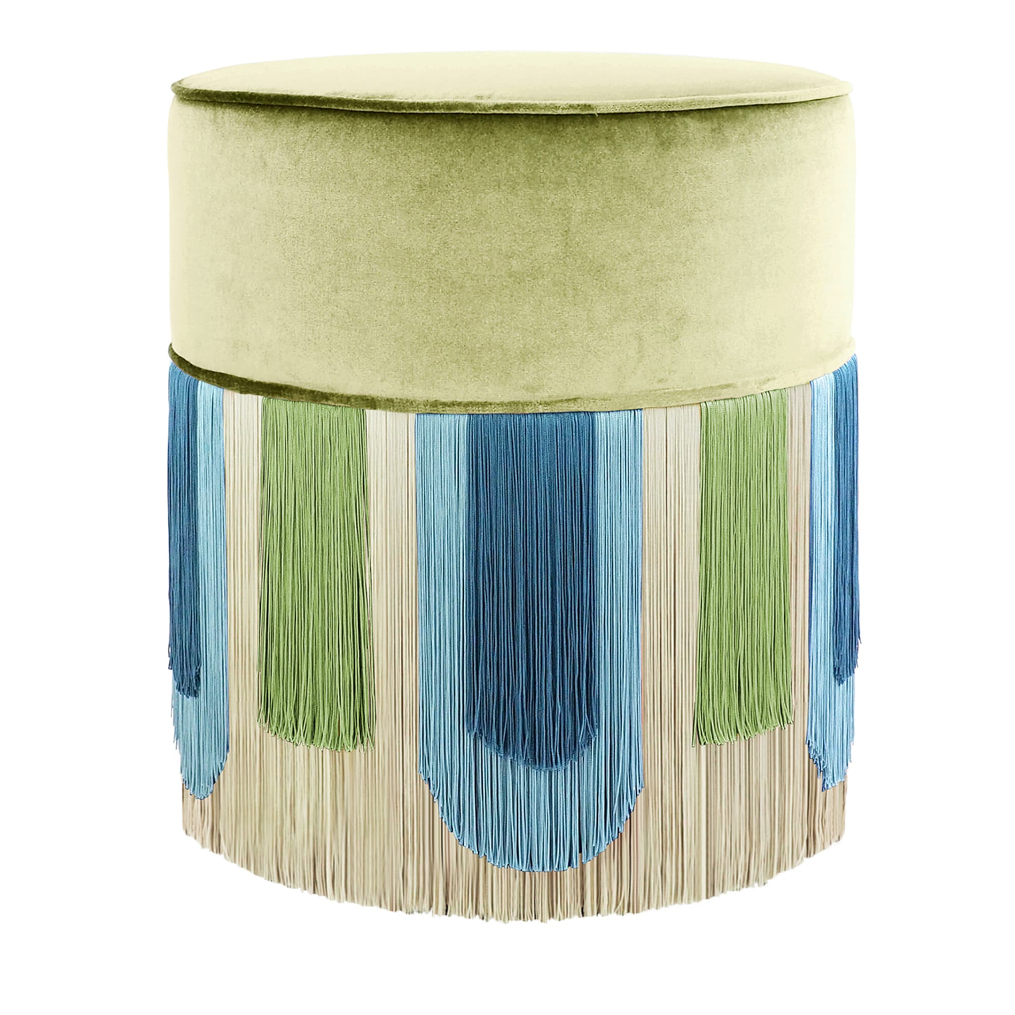 Green and Blue Geometric Couture Deco Pouf - Main view