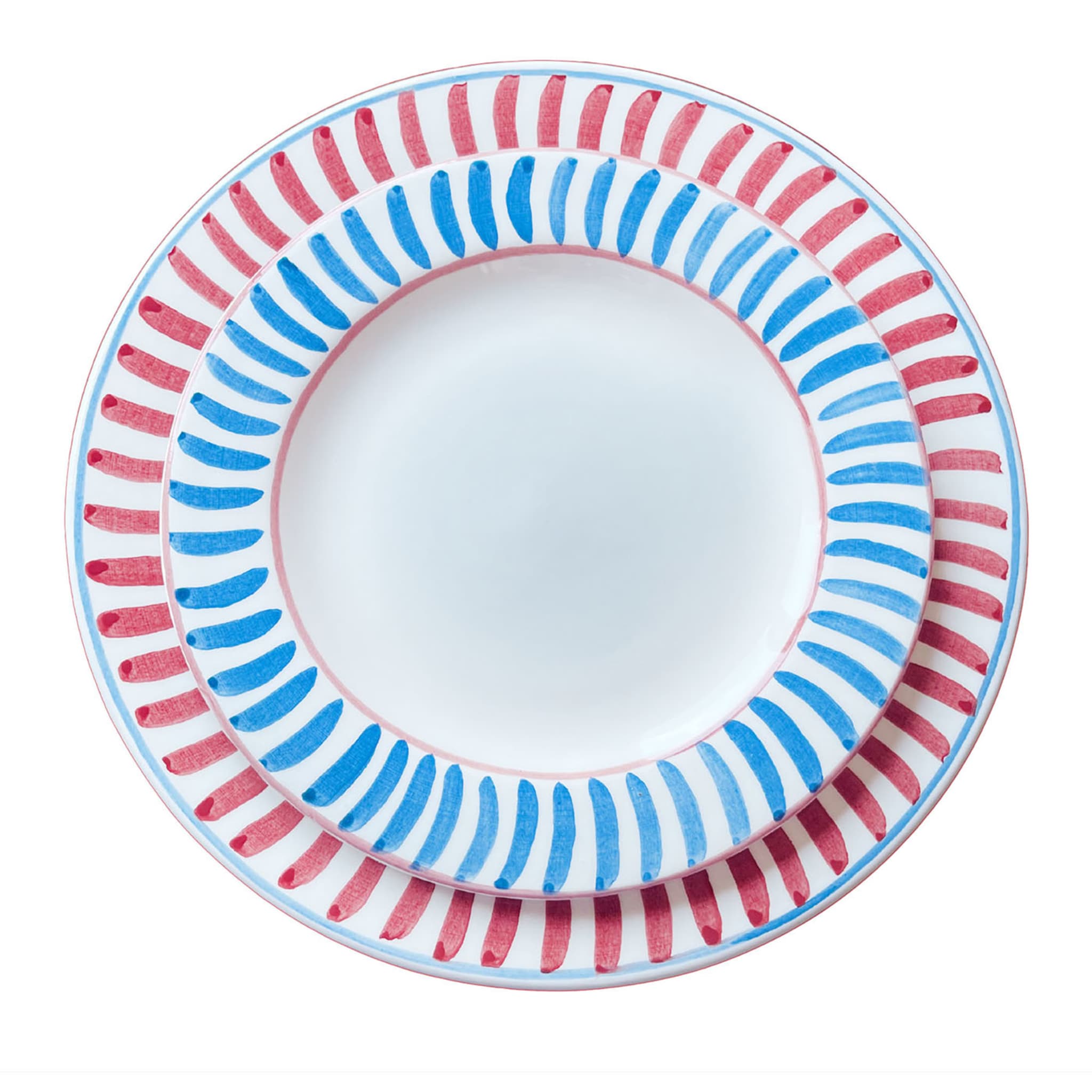 Set di 12 piatti da pranzo in ceramica rossa e blu - Vista principale