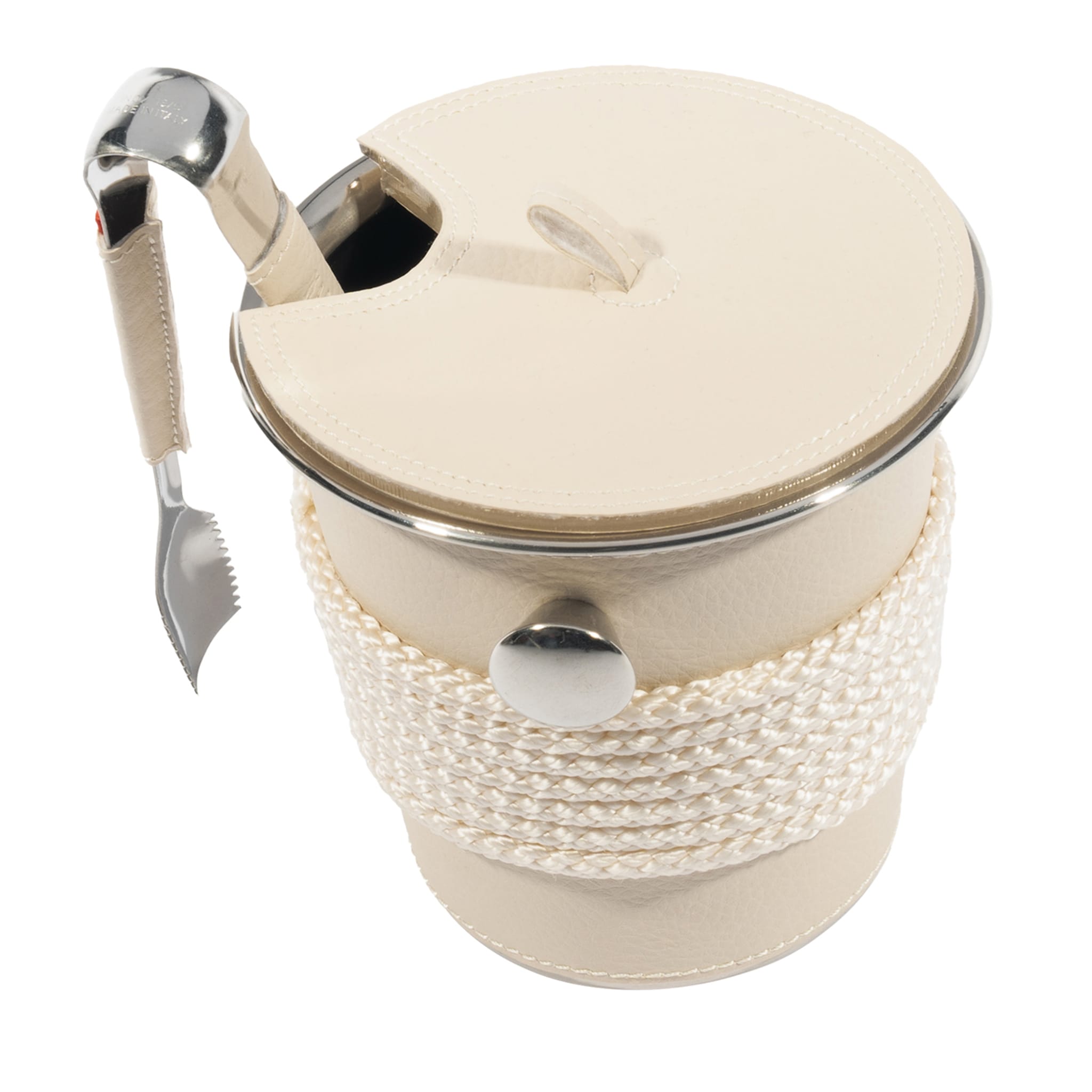 Nautical-Inspired White Steel Ice Bucket With Tongs - Main view