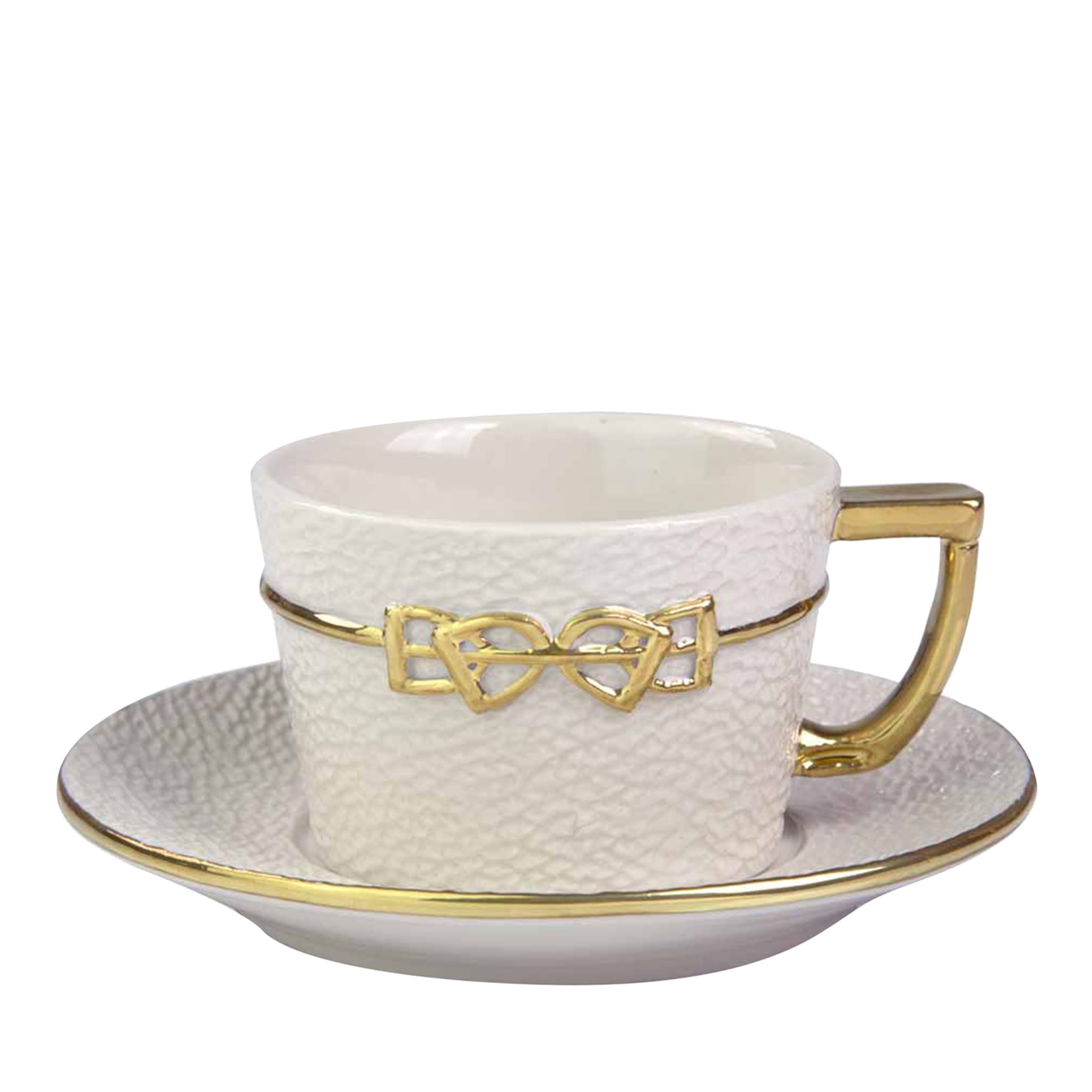 DRESSAGE COFFEE CUP AND SAUCER - WHITE AND GOLD - Main view