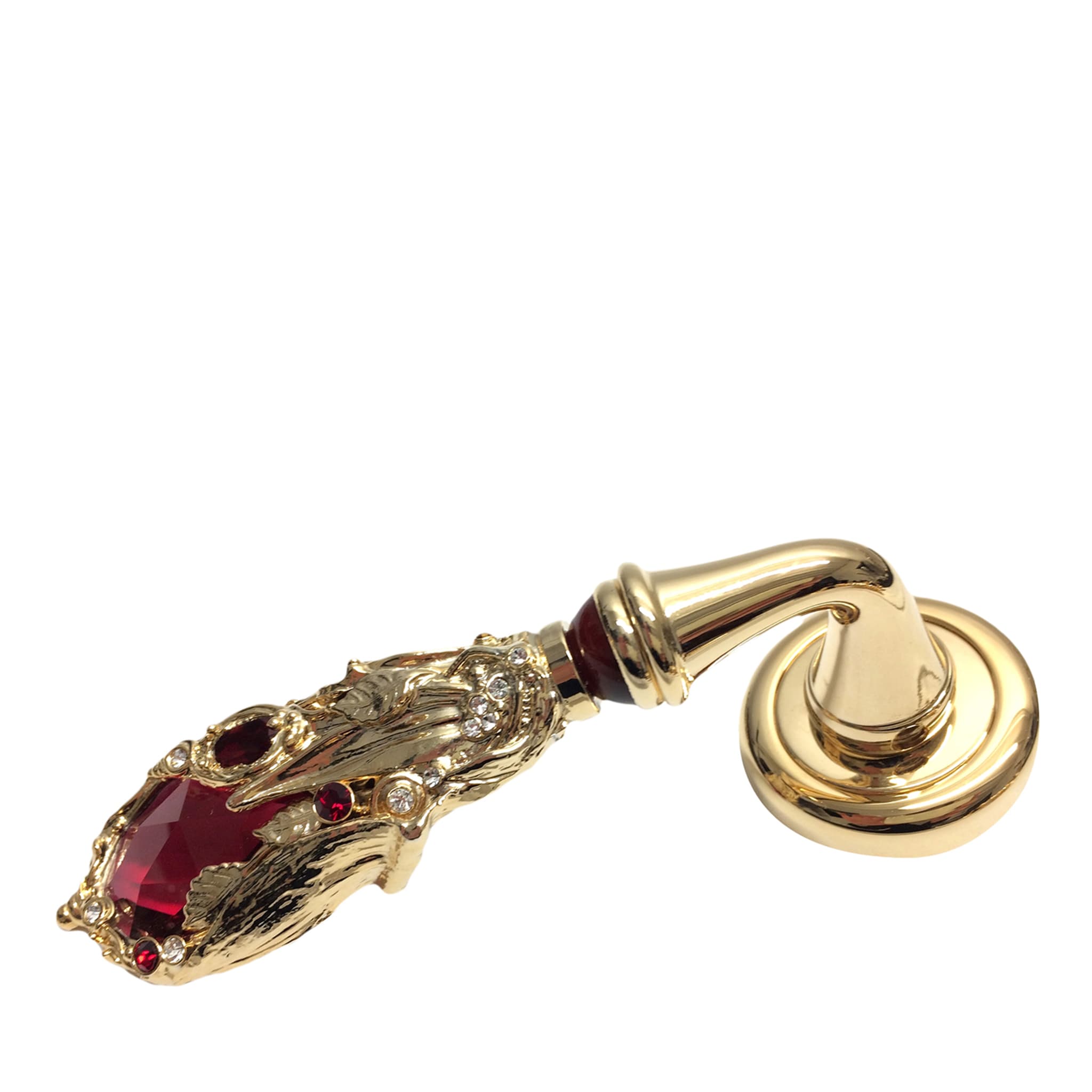 Foglia Rossa Golden Lever On Rose Handle with Red Gemstone - Main view