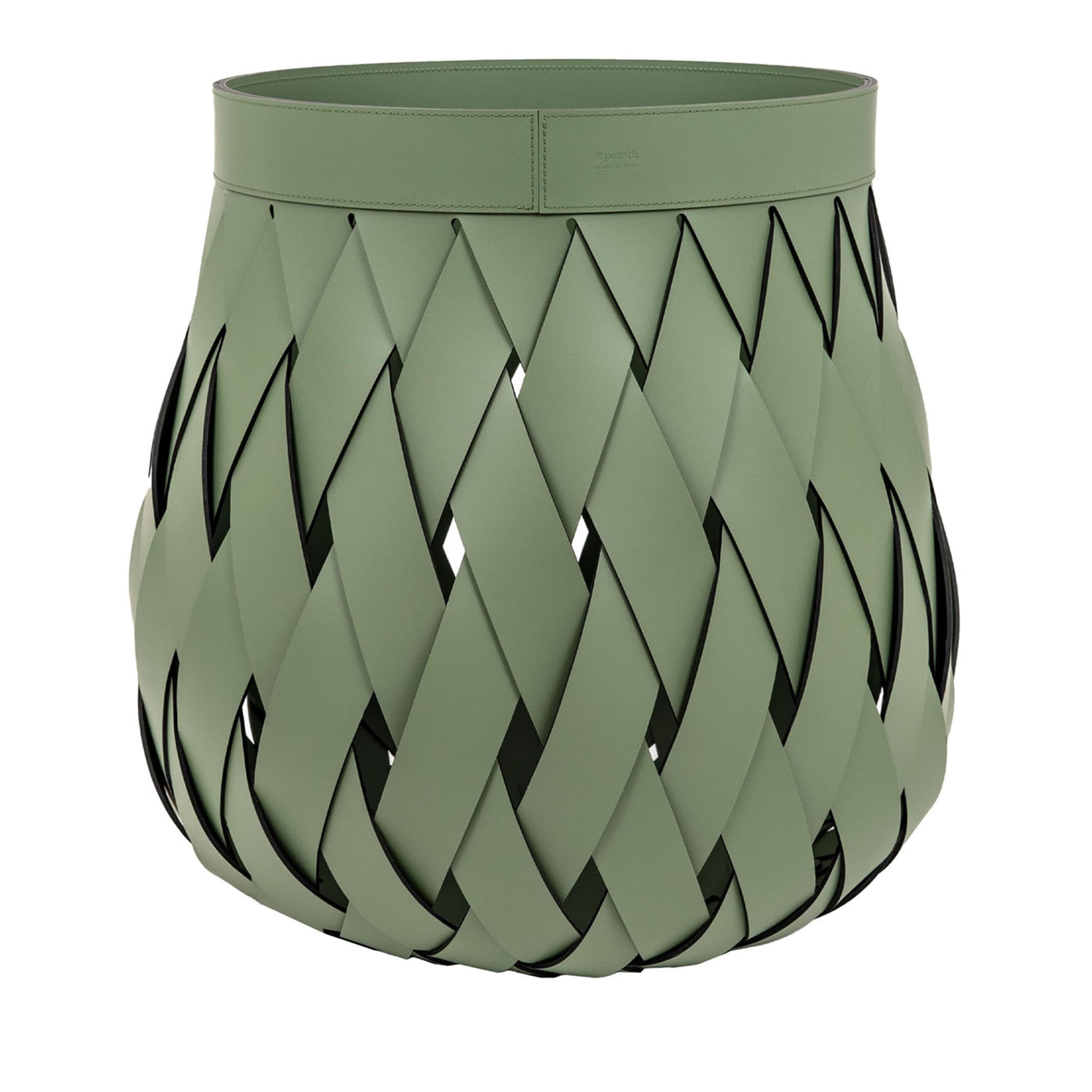 Canaria Tall Braided Green Leather Basket - Main view