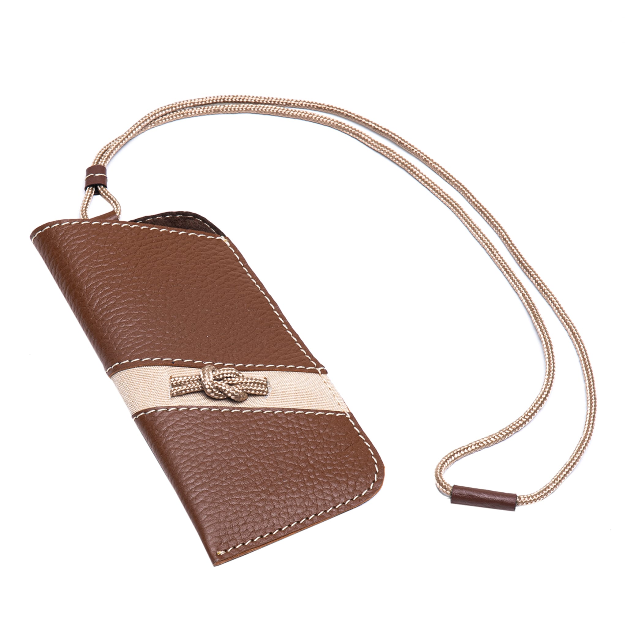 Beige Eco-Leather Eyeglasses Case with Rope - Main view