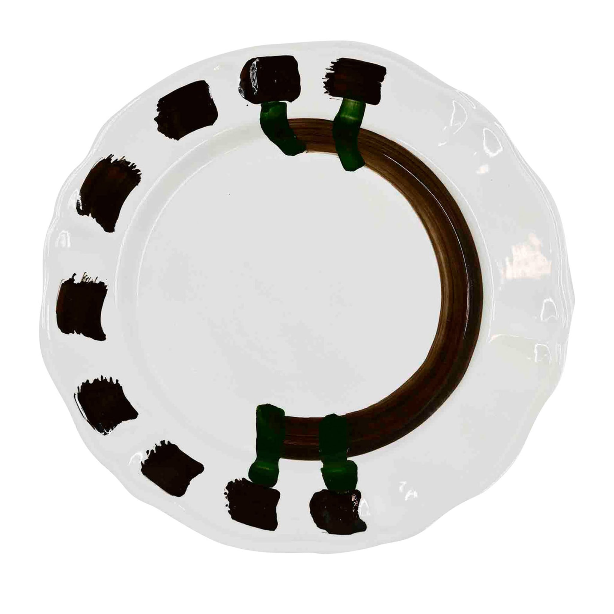 Black/Green/Brown Brushstrokes White Charger Plate - Main view