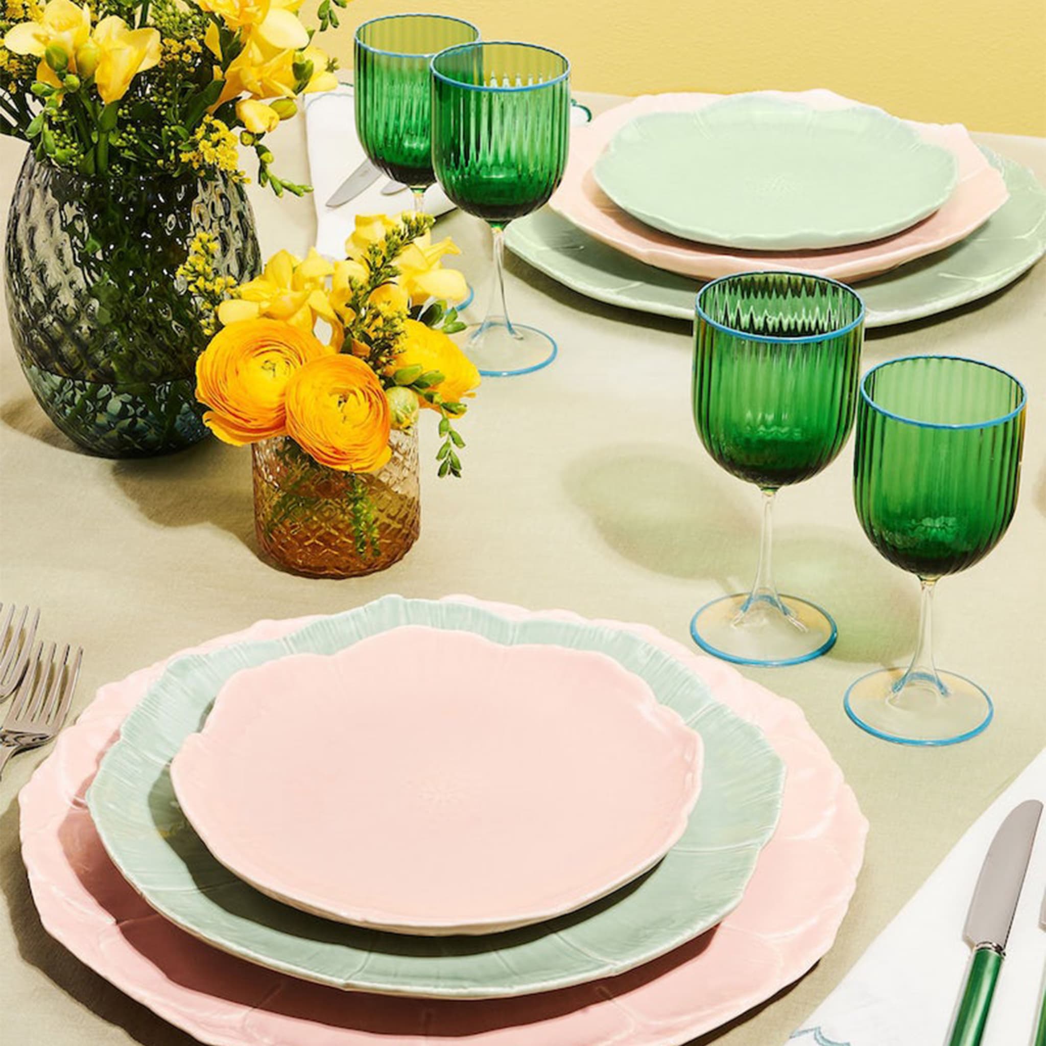 Cherry Blossom Set of 2 Green Fine Ceramic Dinner Plates  - Alternative view 2