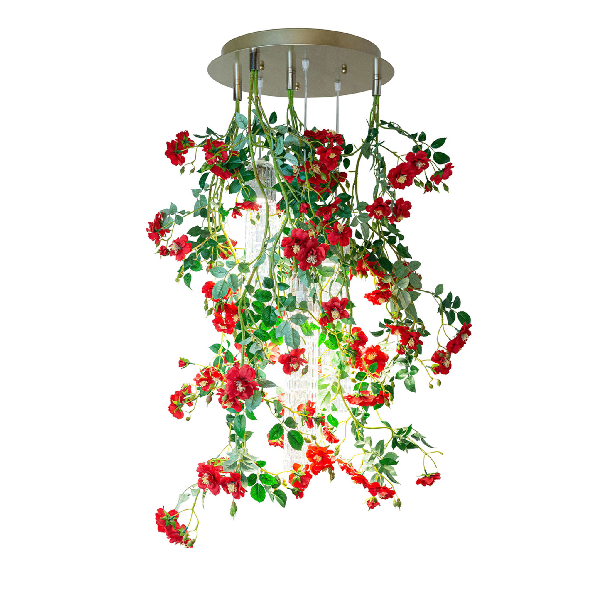 Lustre Flower Power Wild Red Roses Round Small Chandelier - Vue principale