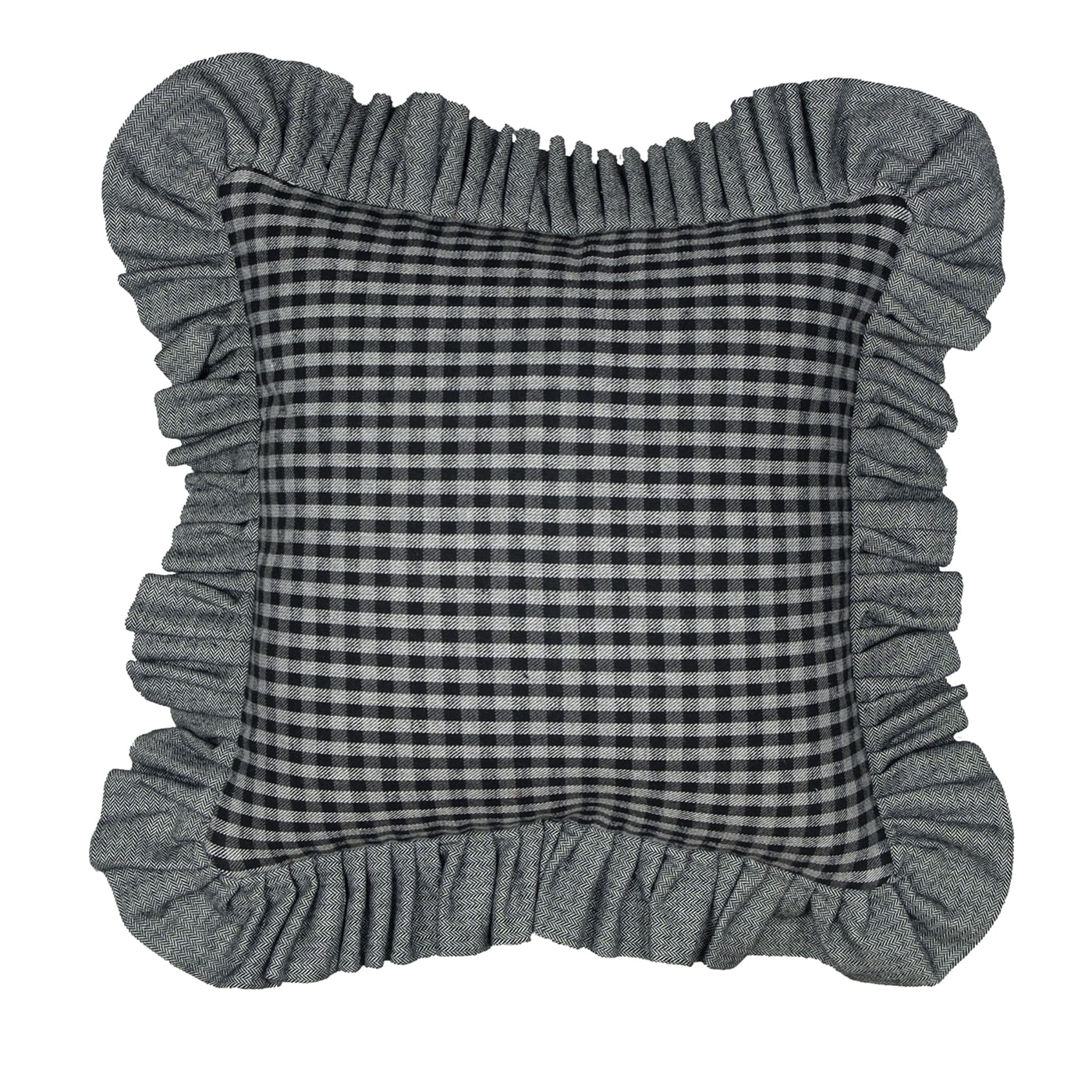 Checkered Gray Cushion Cover with Ruffle - In Casa by Paboy