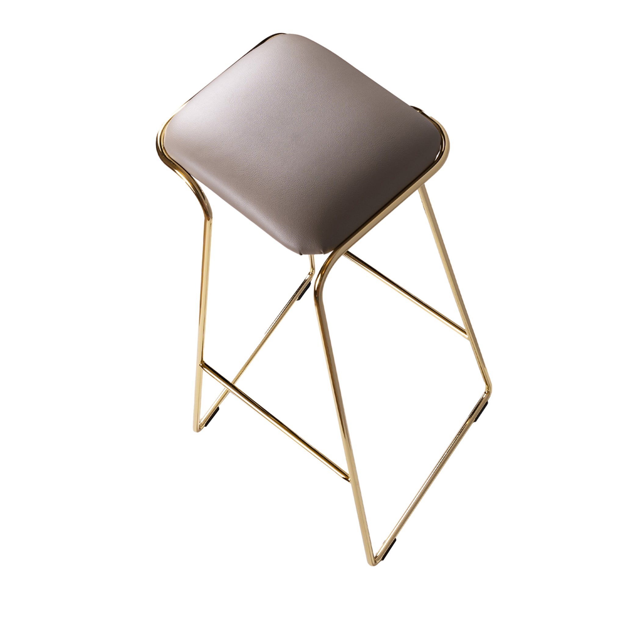 SEEMS SCULPTURAL GOLD AND LEATHER HI STOOL - Main view