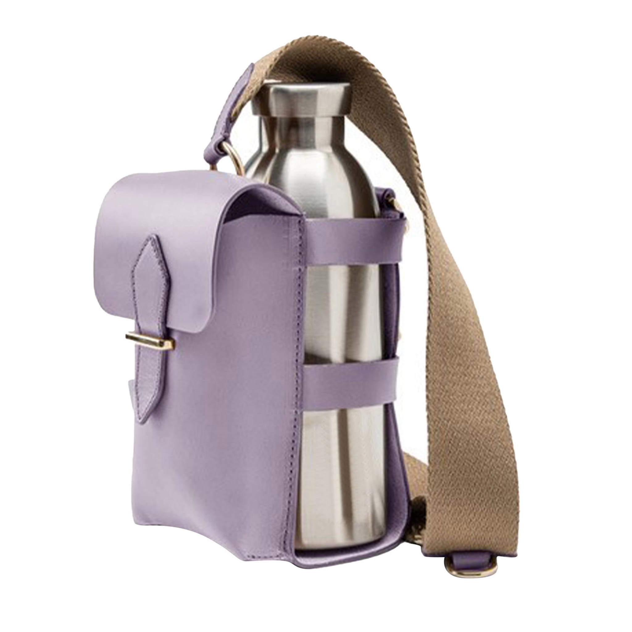 Bottle Bag with Pocket and Bottle Lilla Leather - Main view