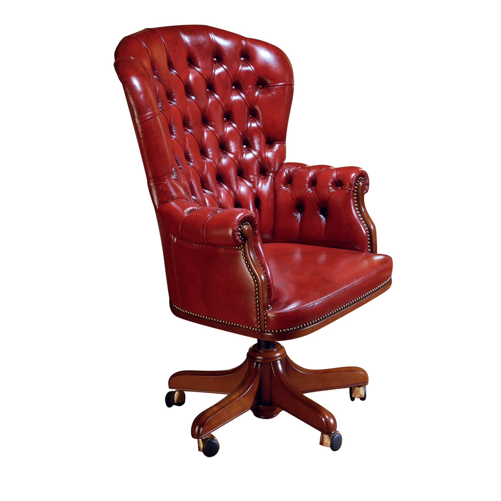 Buttoned Red Leather Armchair - Main view