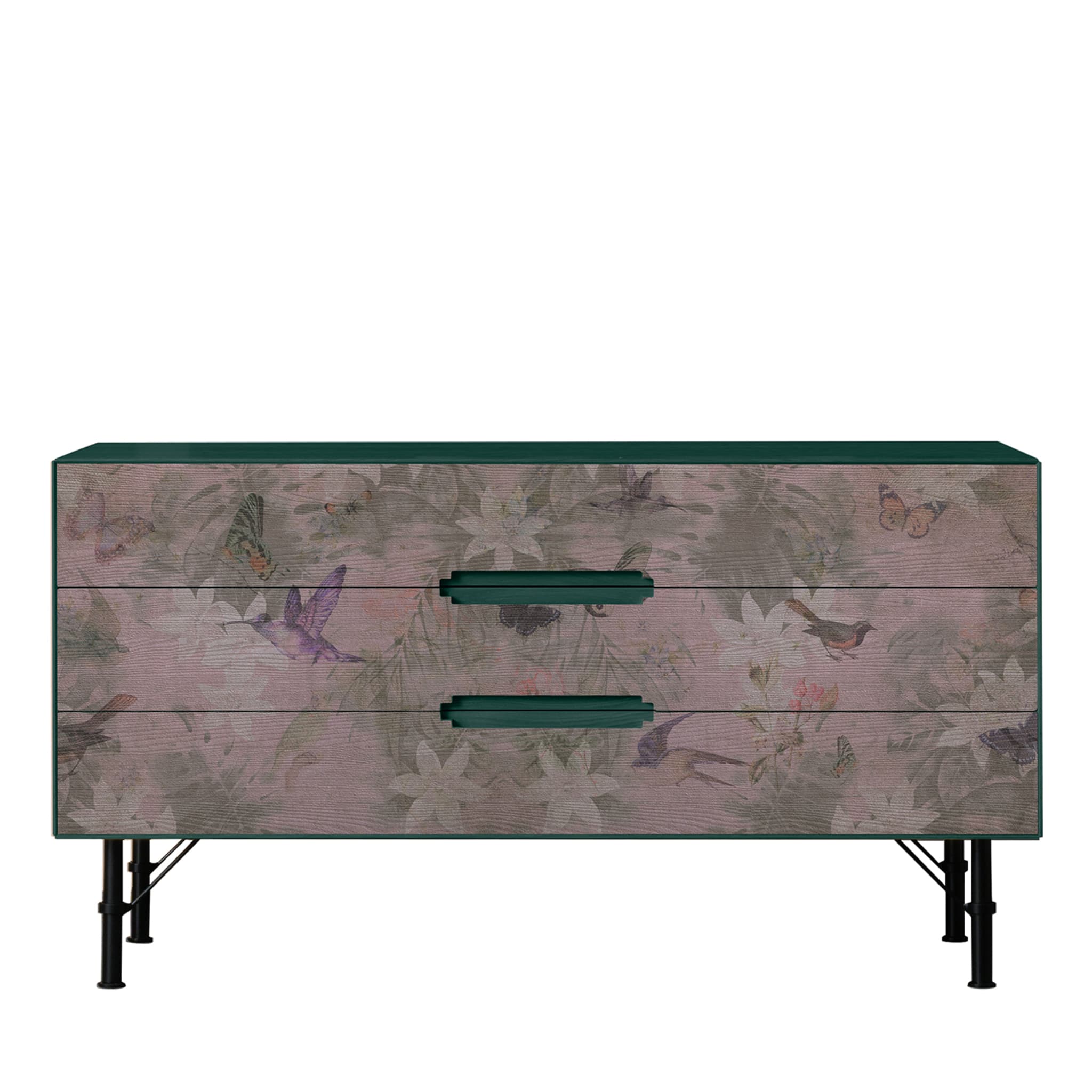 Floral 3-Drawer Forest-Green Sideboard - Main view