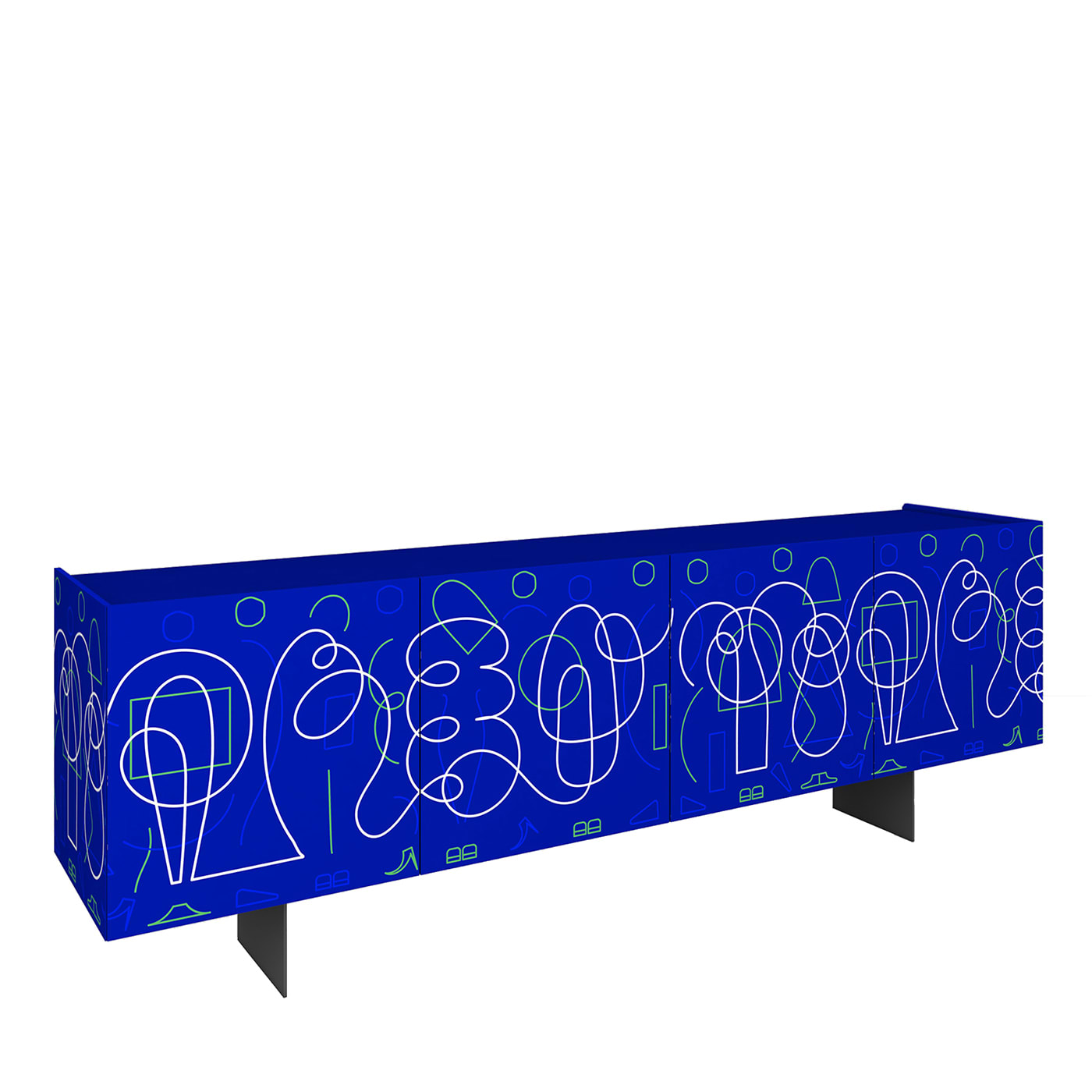 Blue Doodle 4-Door Sideboard by Jonathan Calugi - Pictoom