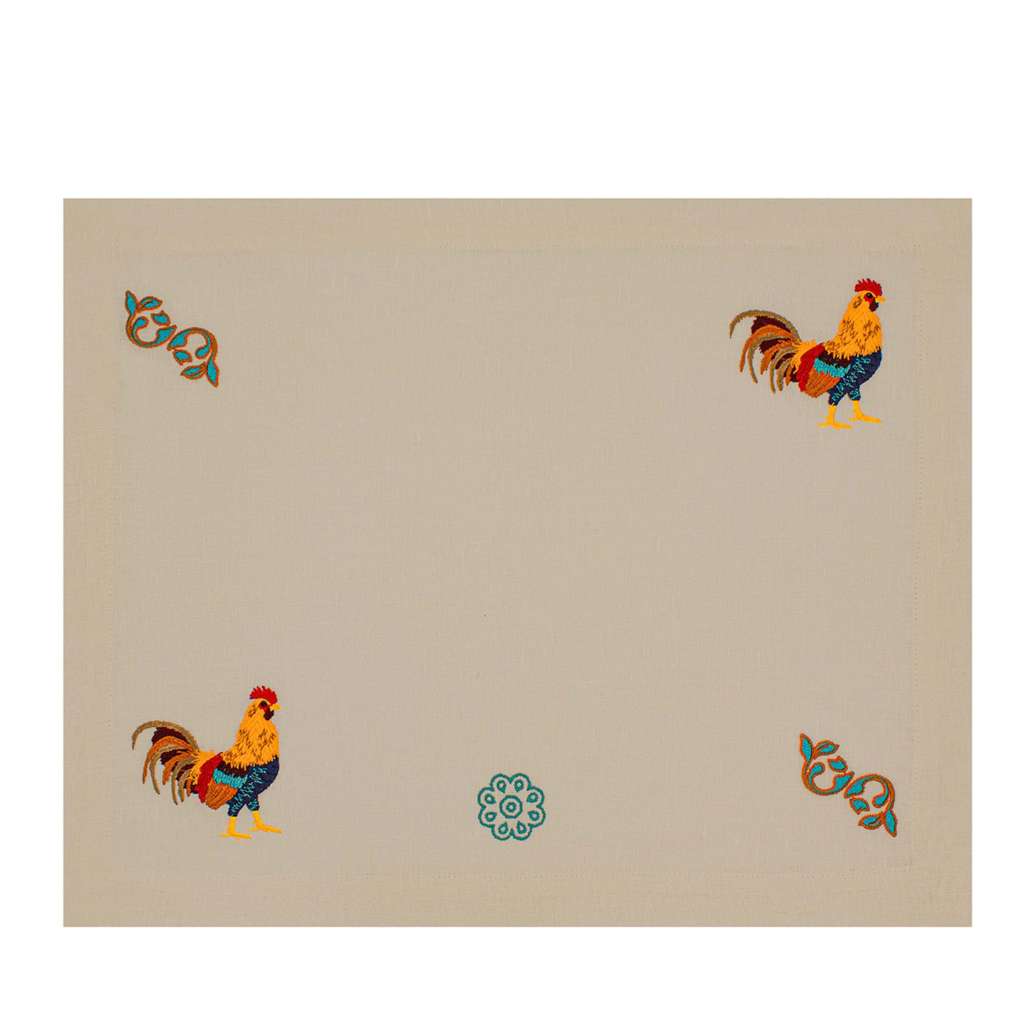 Gallo Multicolore Set di 2 tovagliette ricamate color taupe - Vista principale