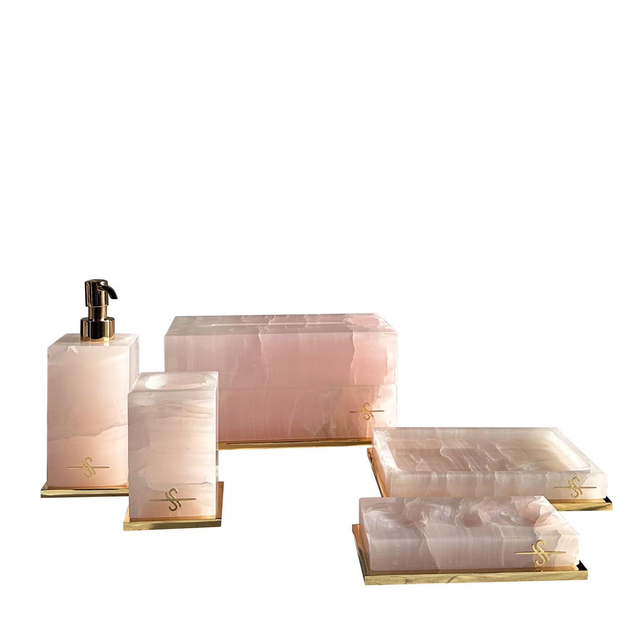 Badezimmerset aus rosa Onyx &amp; 24K Gold - Hauptansicht