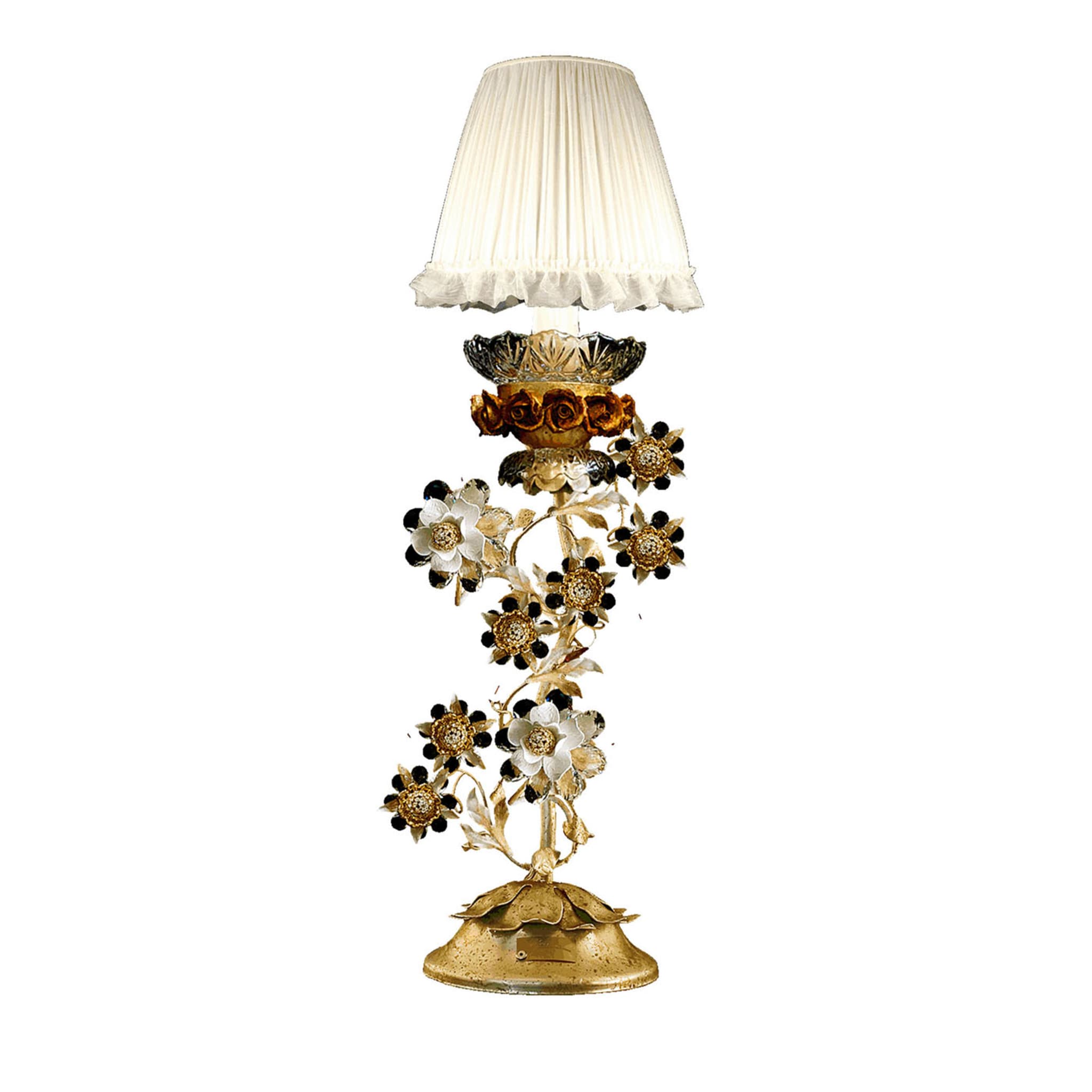 299 Lampe de table beige et dorée à fleurs de style florentin - Vue principale
