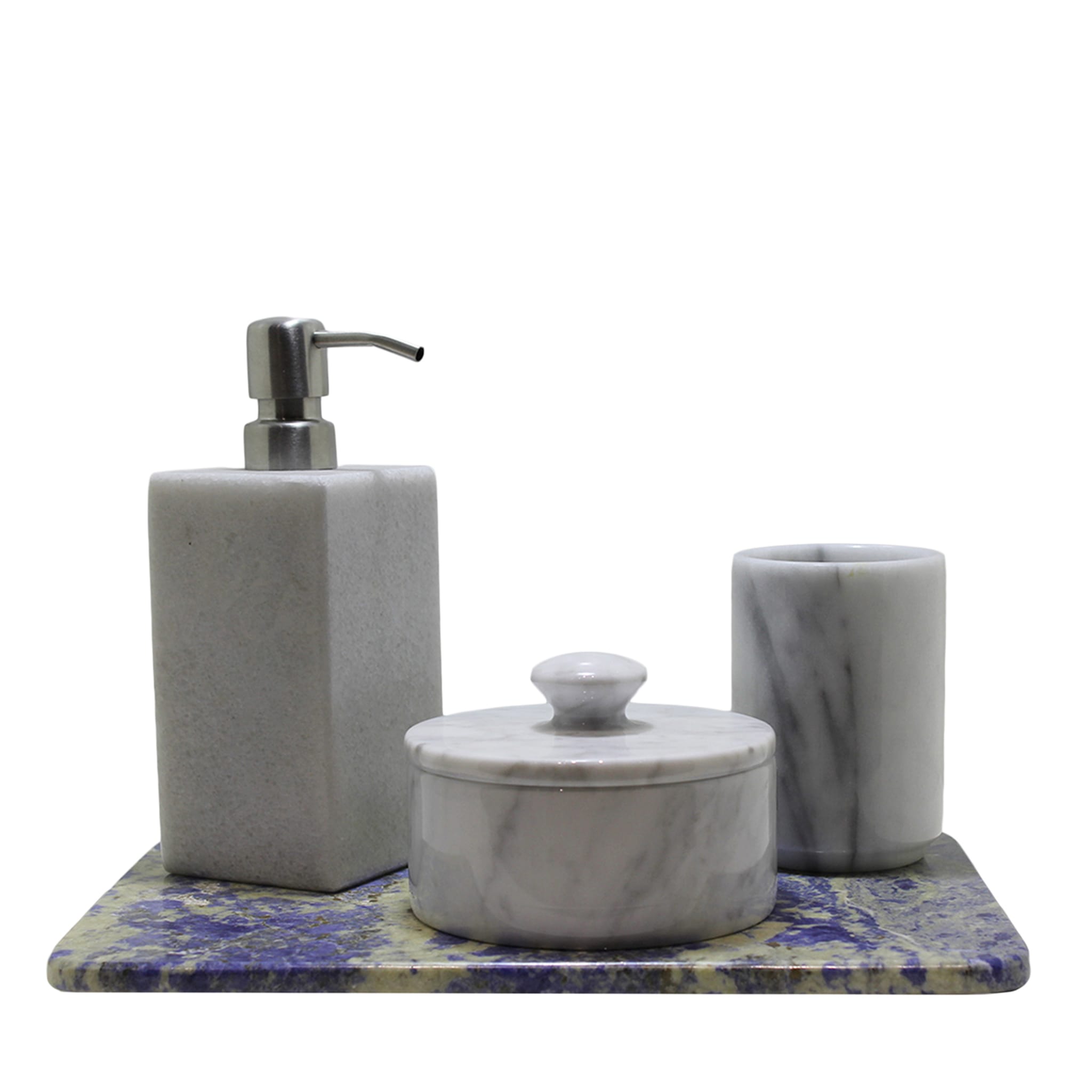4-Piece White Marble & Sodalite Bathroom Set - Main view