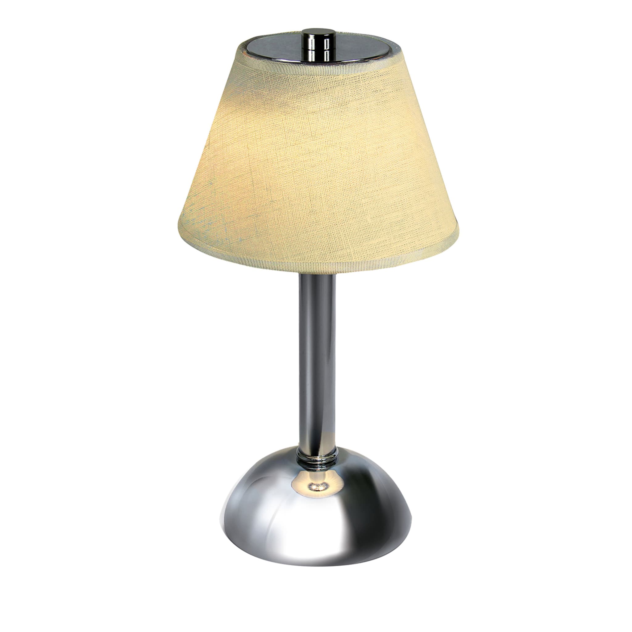 Moon Ivory Linen Chrome Table Lamp by Stefano Tabarin - Vue principale