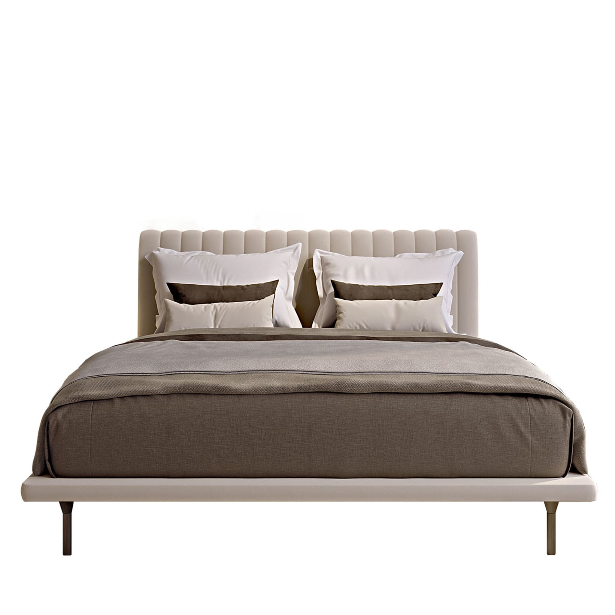 Opale Small Channeled Beige Double Bed - Main view