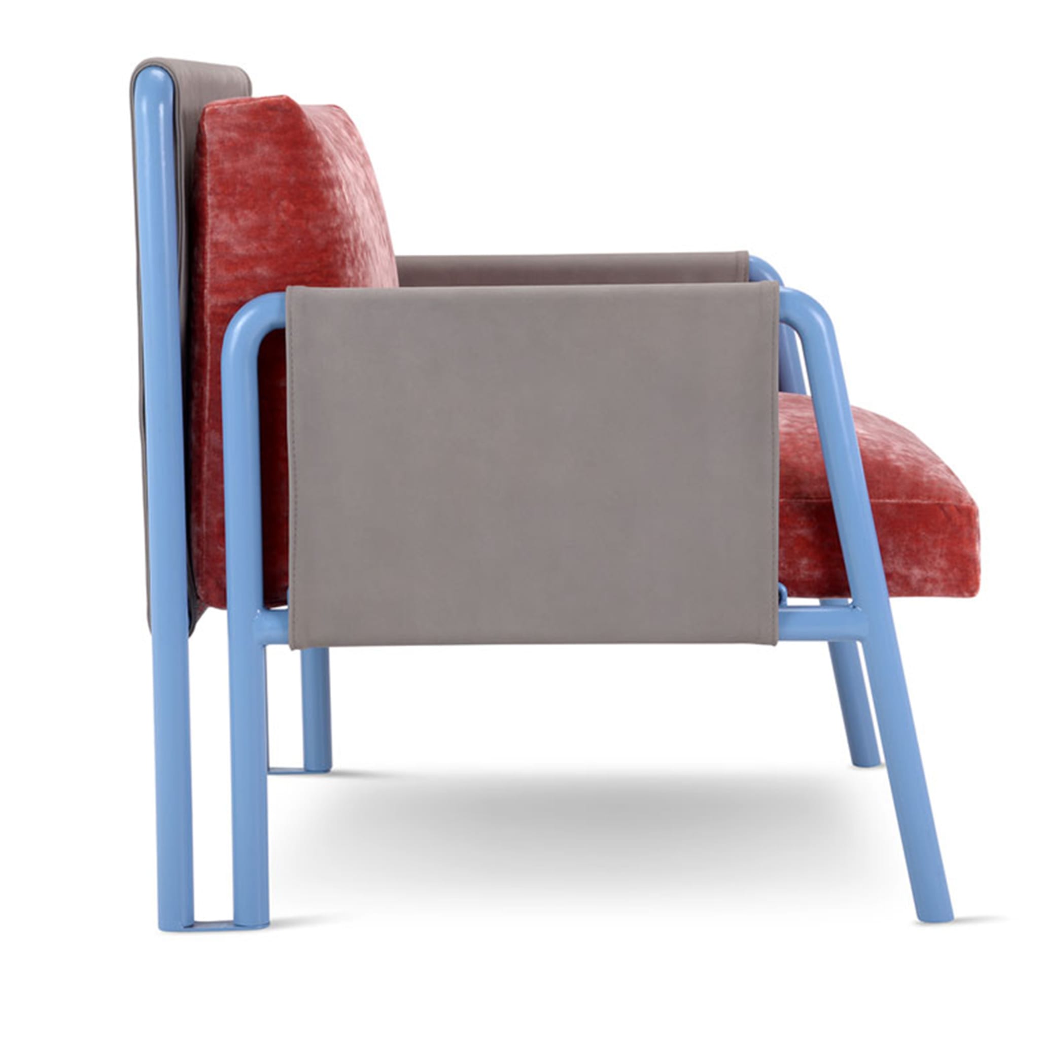Swing Red Chenille & Azure Armchair by Debonademeo - Alternative view 2