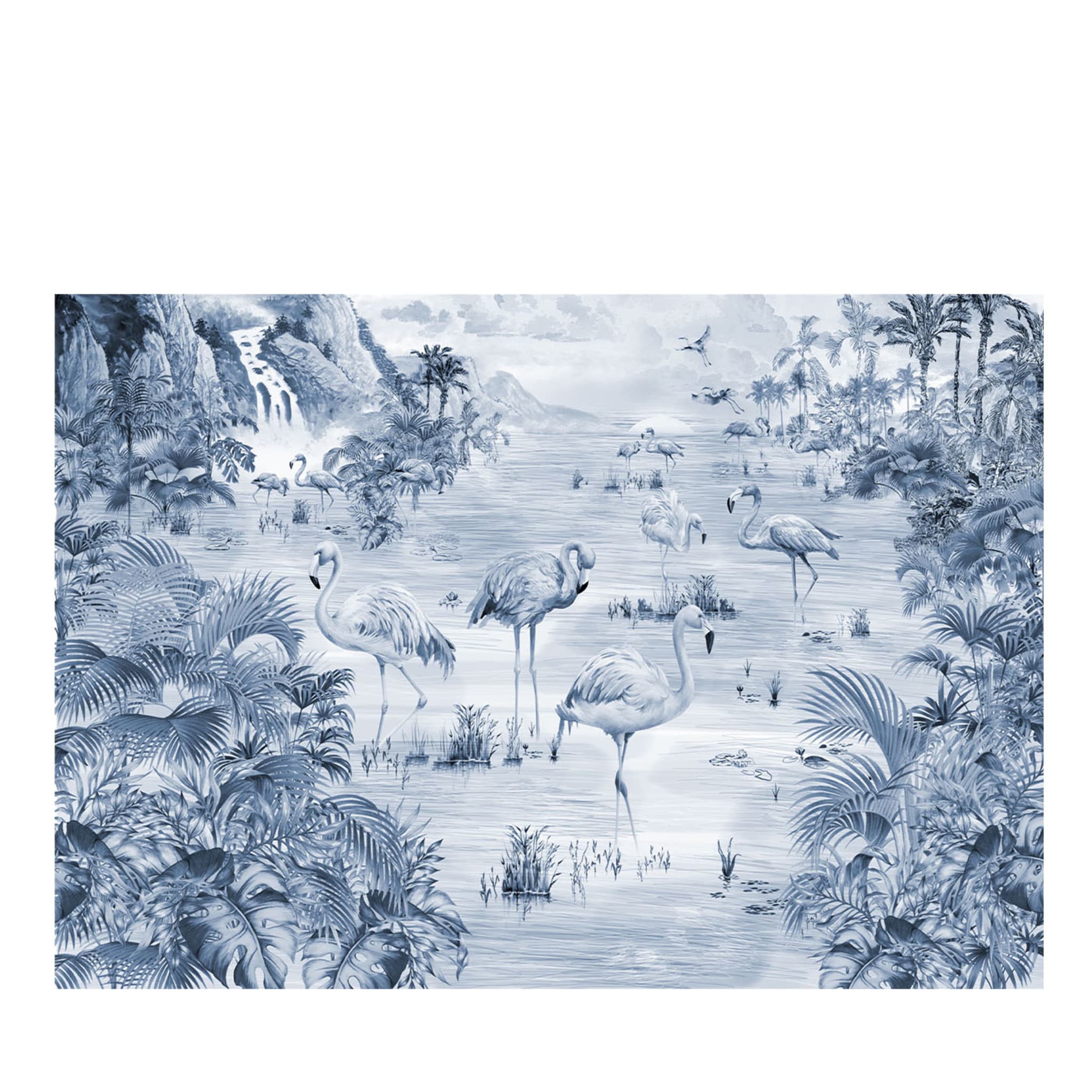 Flamingos Blue Handcrafted Textured Wallpaper - Main view