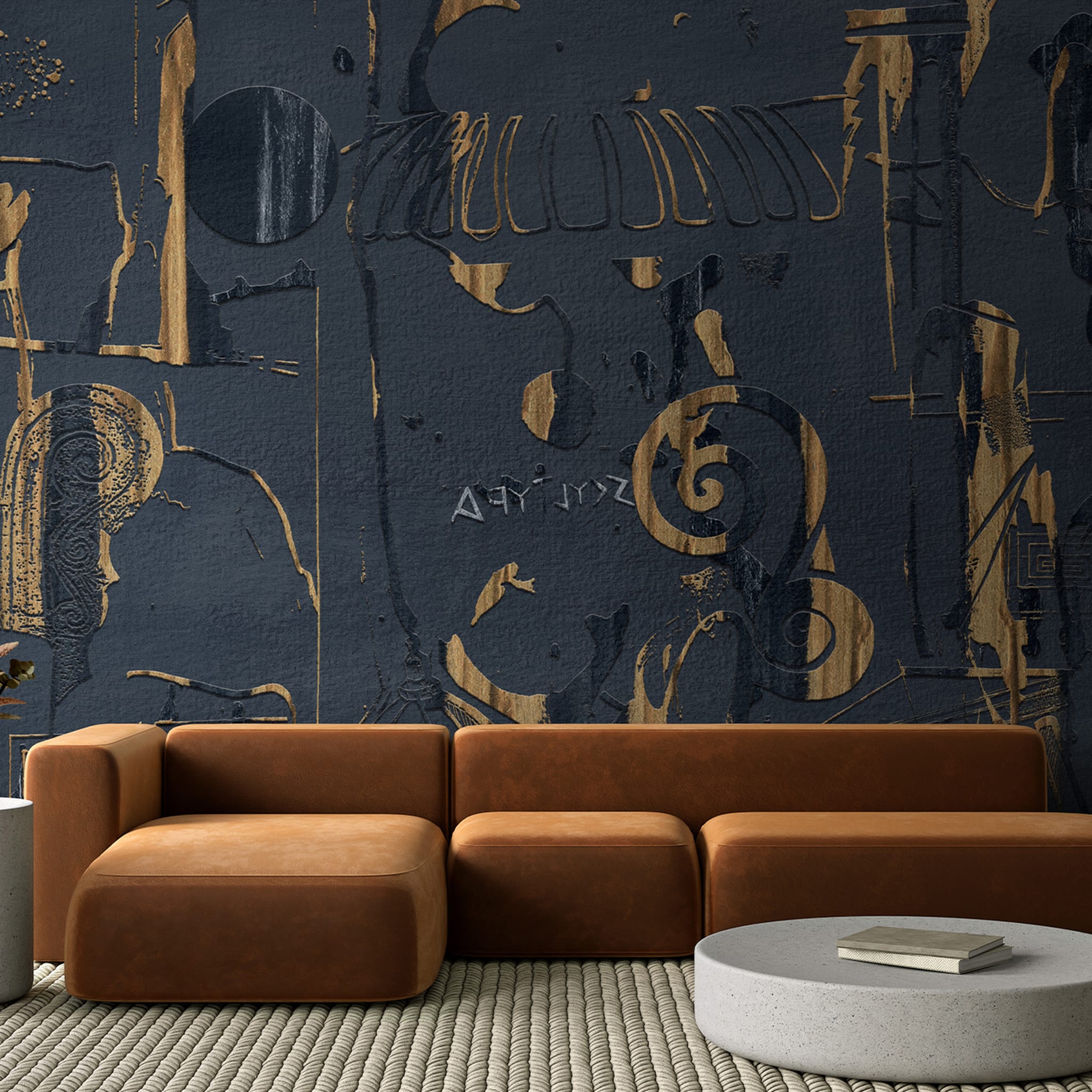 Blue greek decoration textured wallpaper  - Alternative view 1