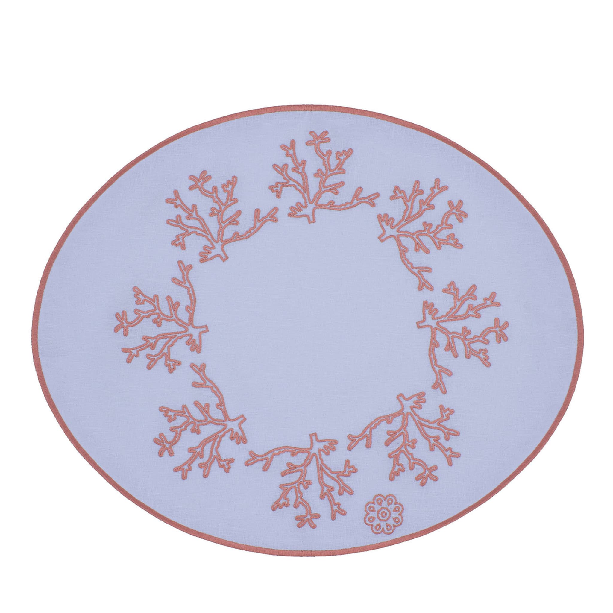 Corallo Rosa Set di 2 tovagliette ovali ricamate in lilla - Vista principale