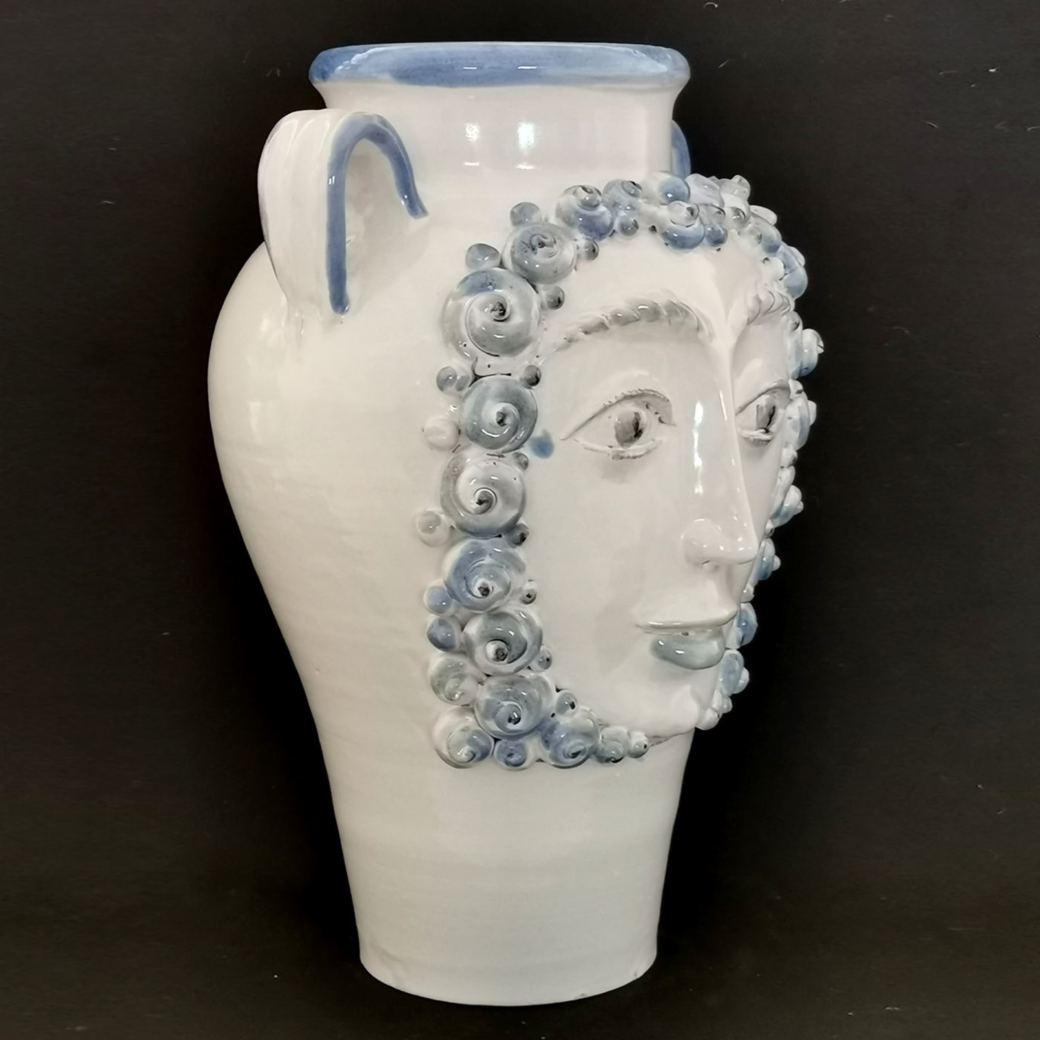 Head-Shaped White & Azure Amphora Vase - Alternative view 2
