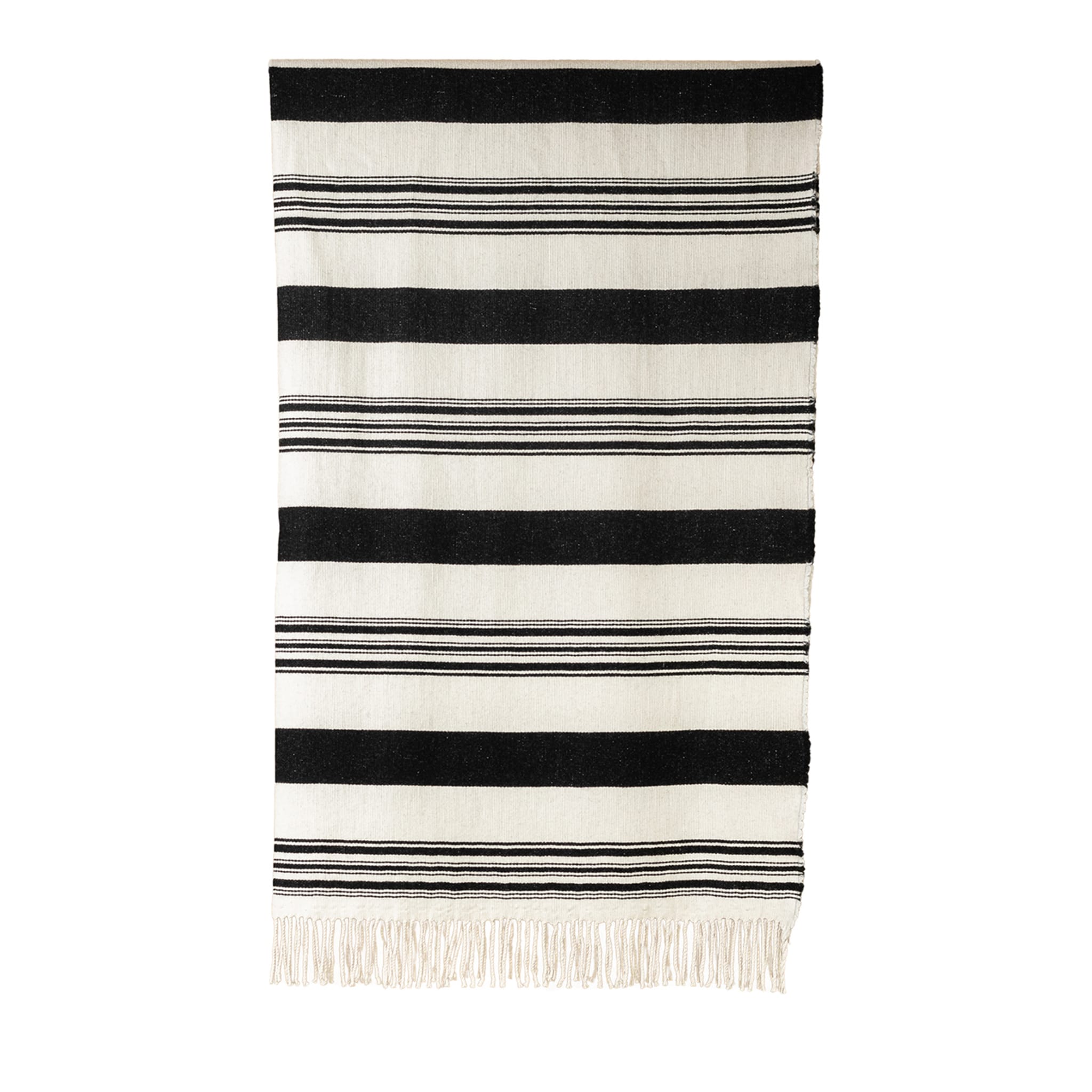 Tacke.d2 Fringed Striped Black-And-White Blanket - Main view