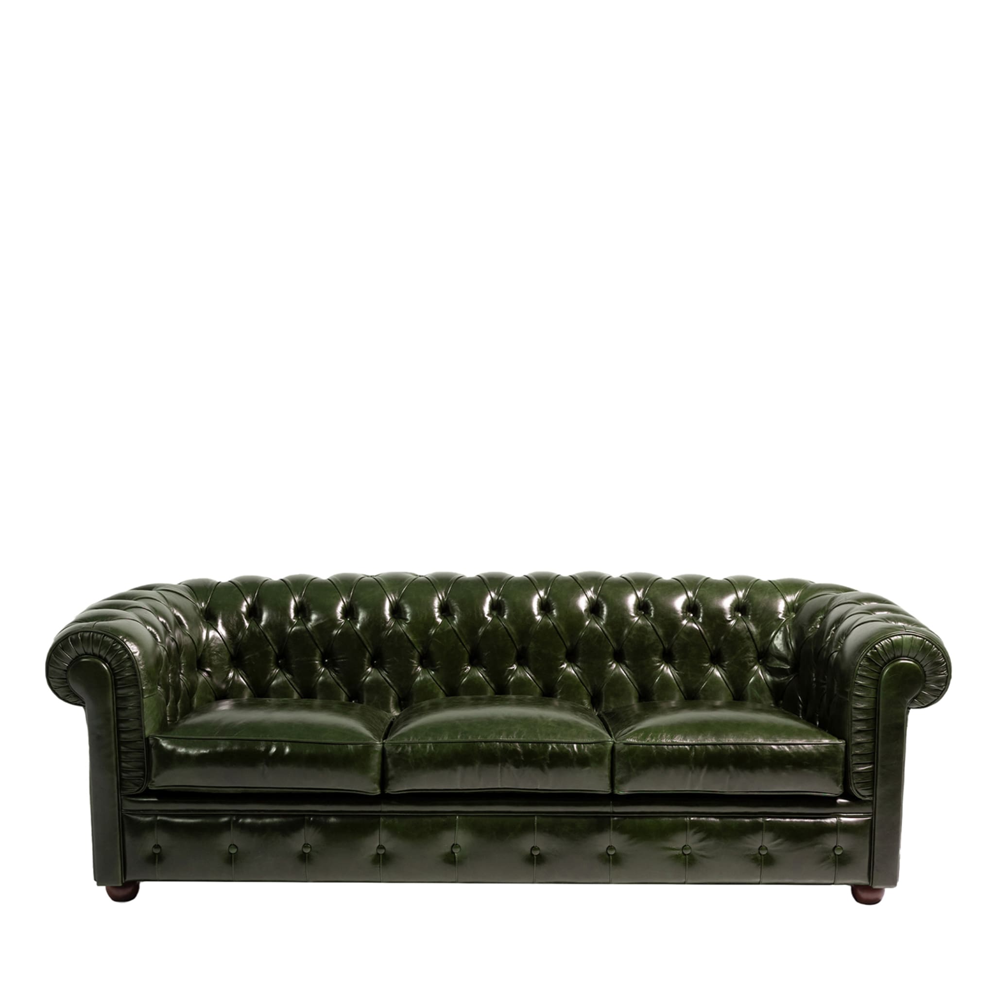 Chesterfield Green Leather 3-Seater Sofa - Main view
