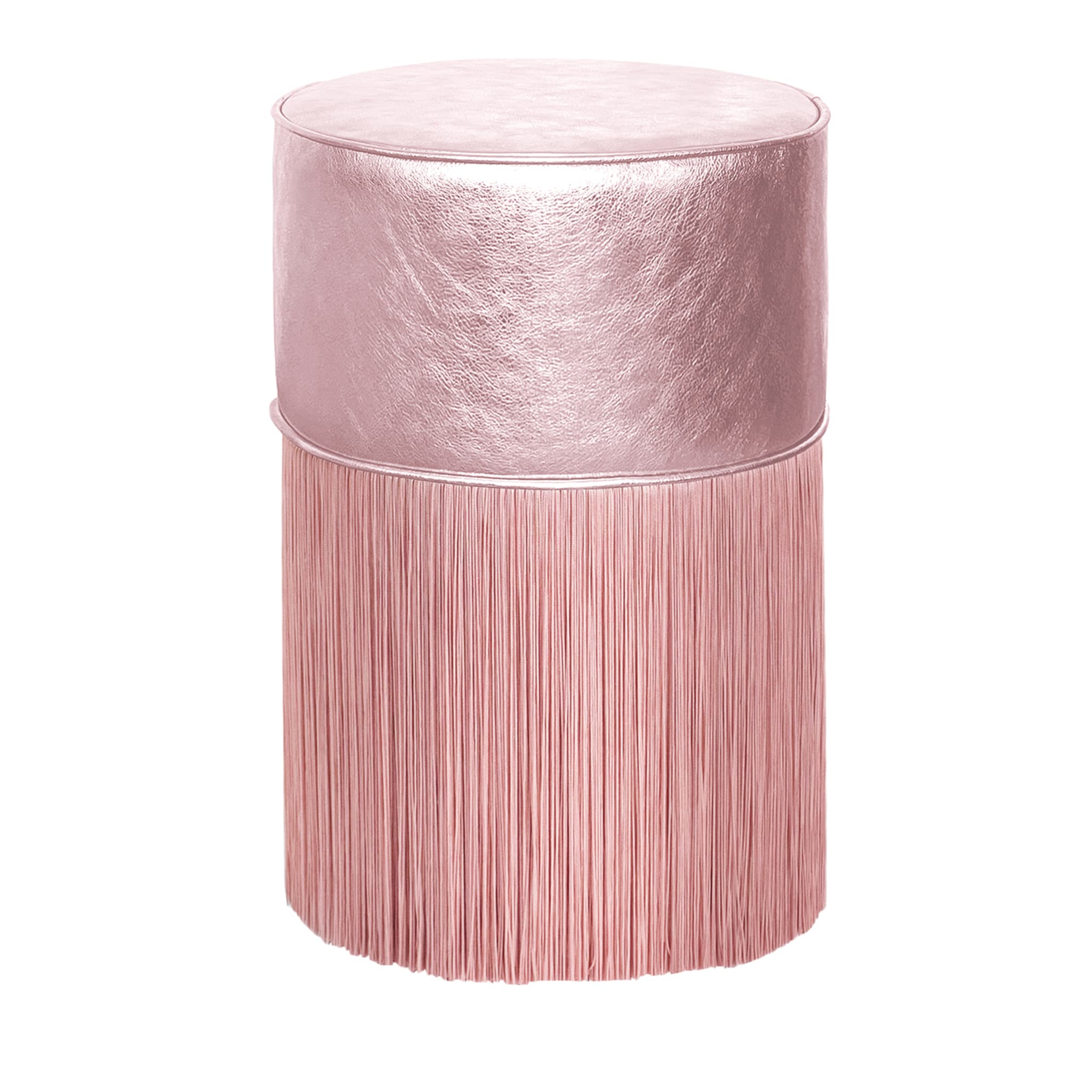 Pouf in pelle metallizzata rosa chiaro di Lorenza Bozzoli - Vista principale