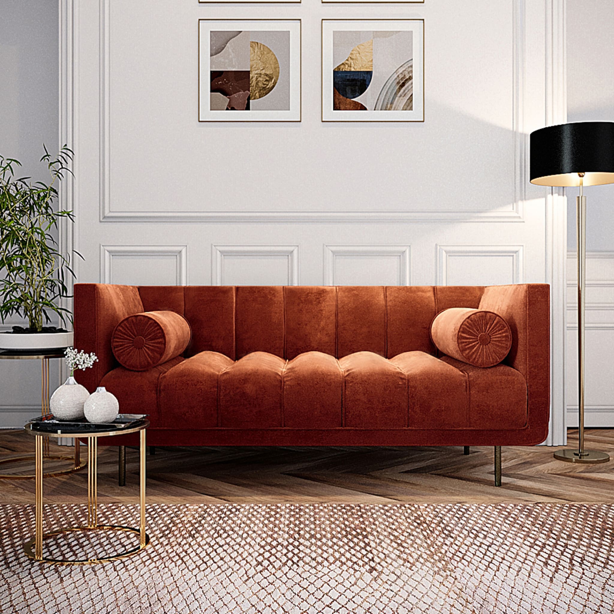 Rita 2-Seater Orange Velvet Sofa - Alternative view 5