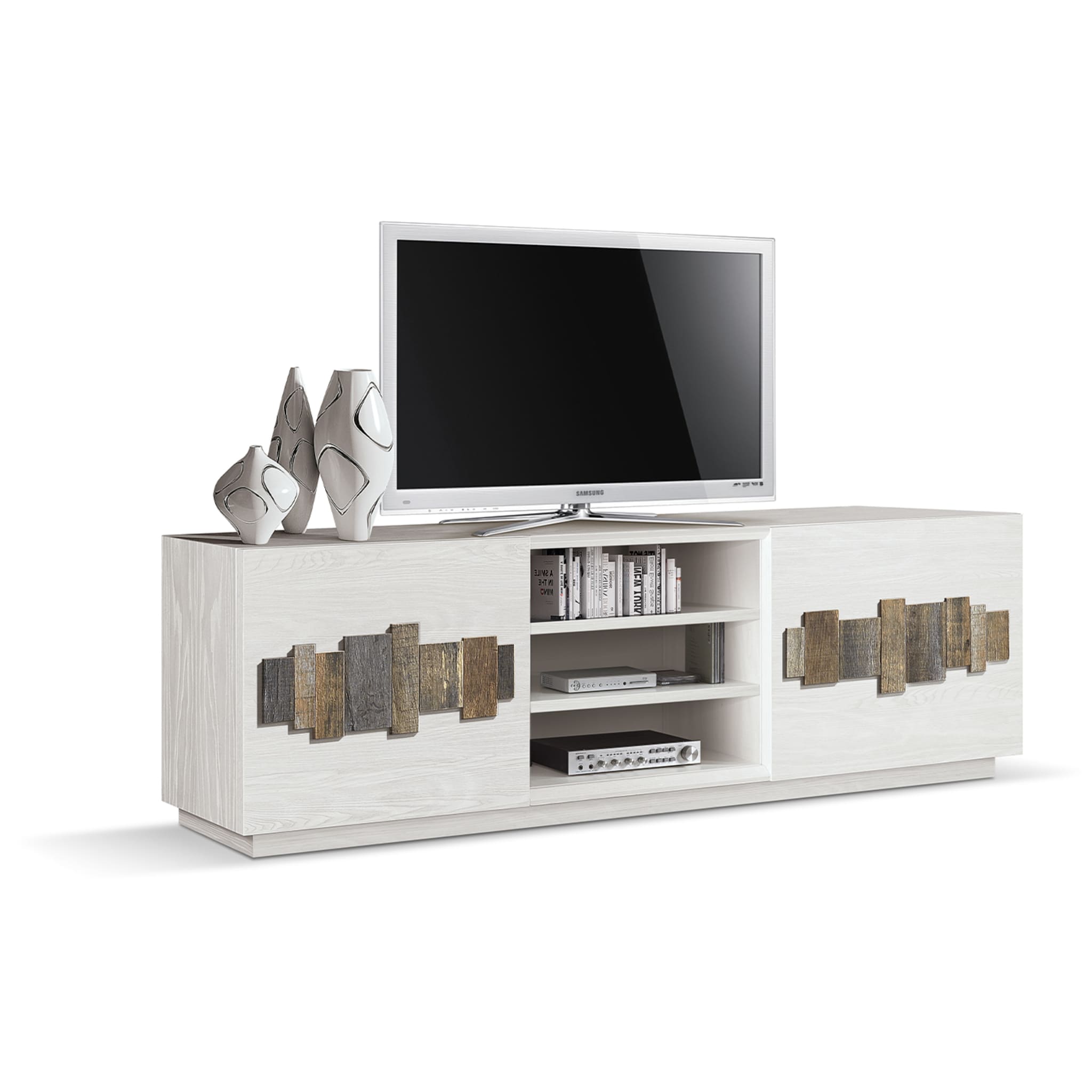 2-Door Ash TV Stand with Old Wooden Inserts - Alternative view 1