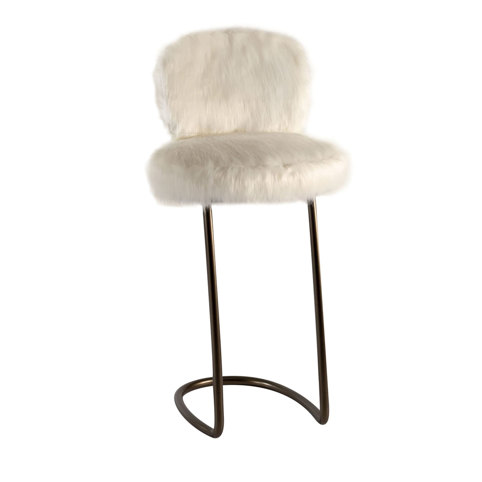 70s White Furry Stool - Main view