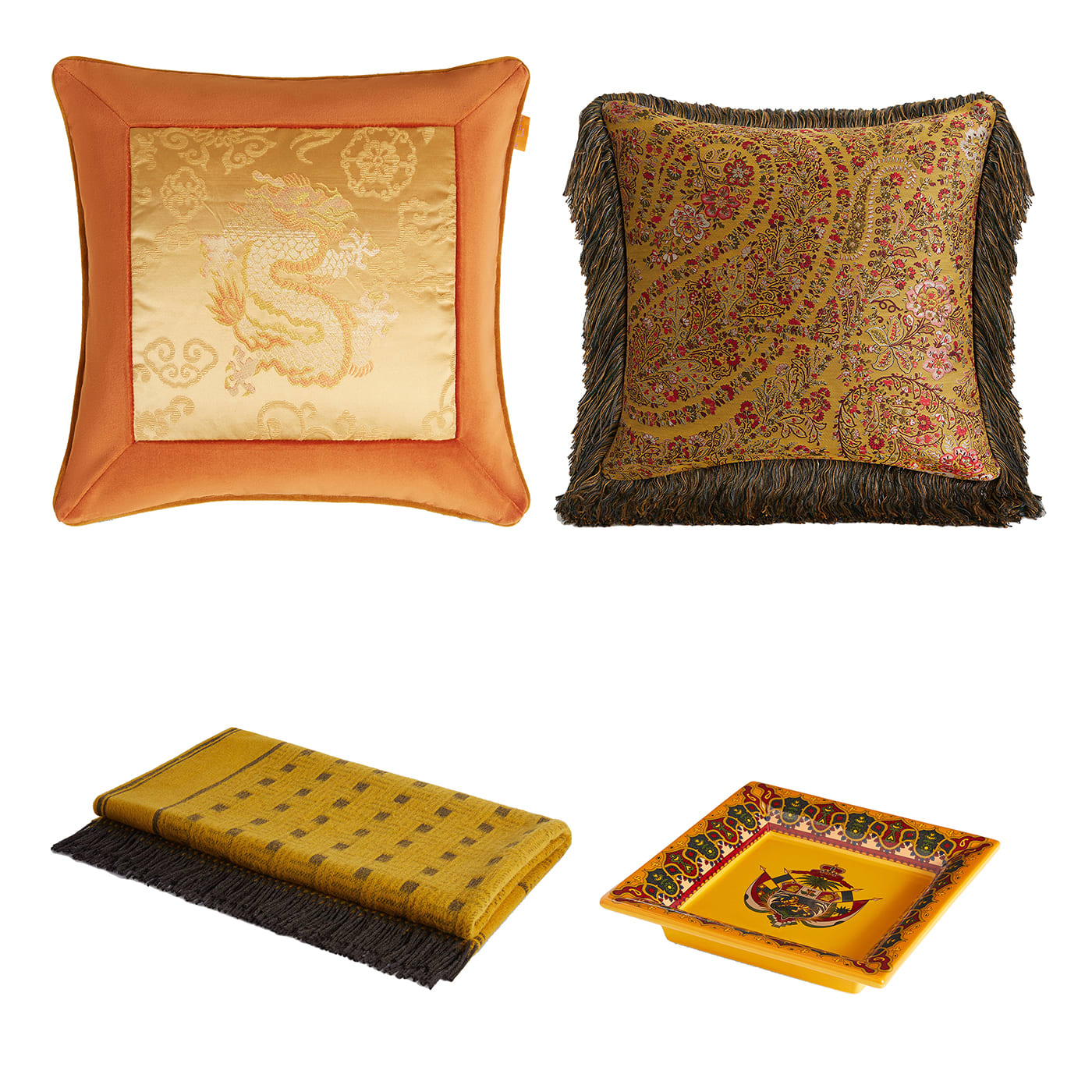 Set of 1 Taizhou Cushions and 1 Timandra Cushion with 1 Eresma Blanket and 1 Maharaja Vide-Poche - ETRO Home Accessory