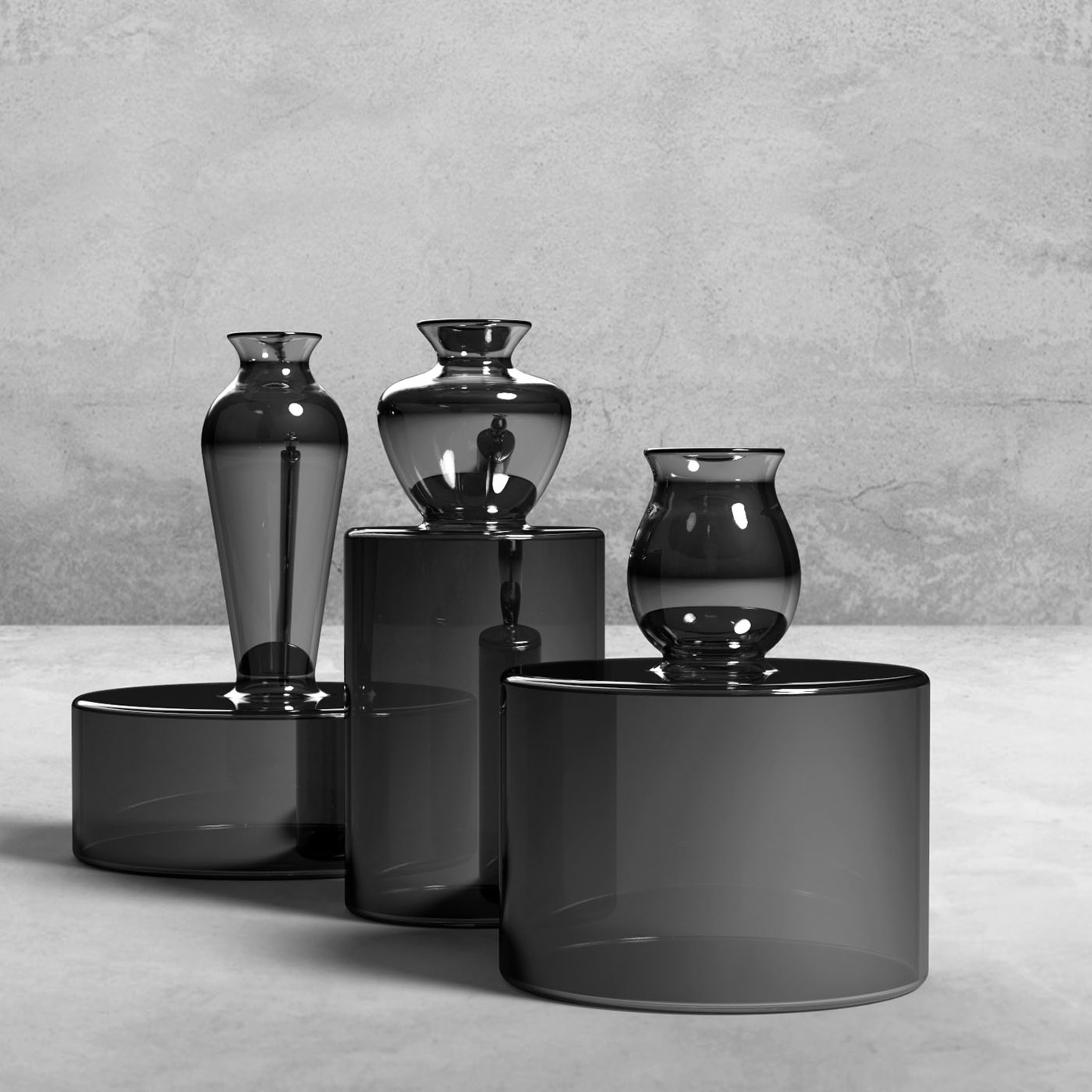 Milo Set of 3 Round-Based Black Glass Vases by Quaglio Simonelli - Alternative view 2