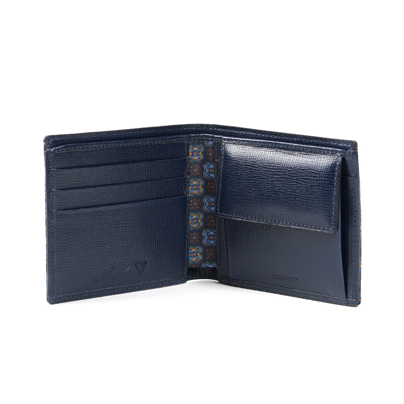 Silk & Leather Cards&Coins Blue Wallet - Masel