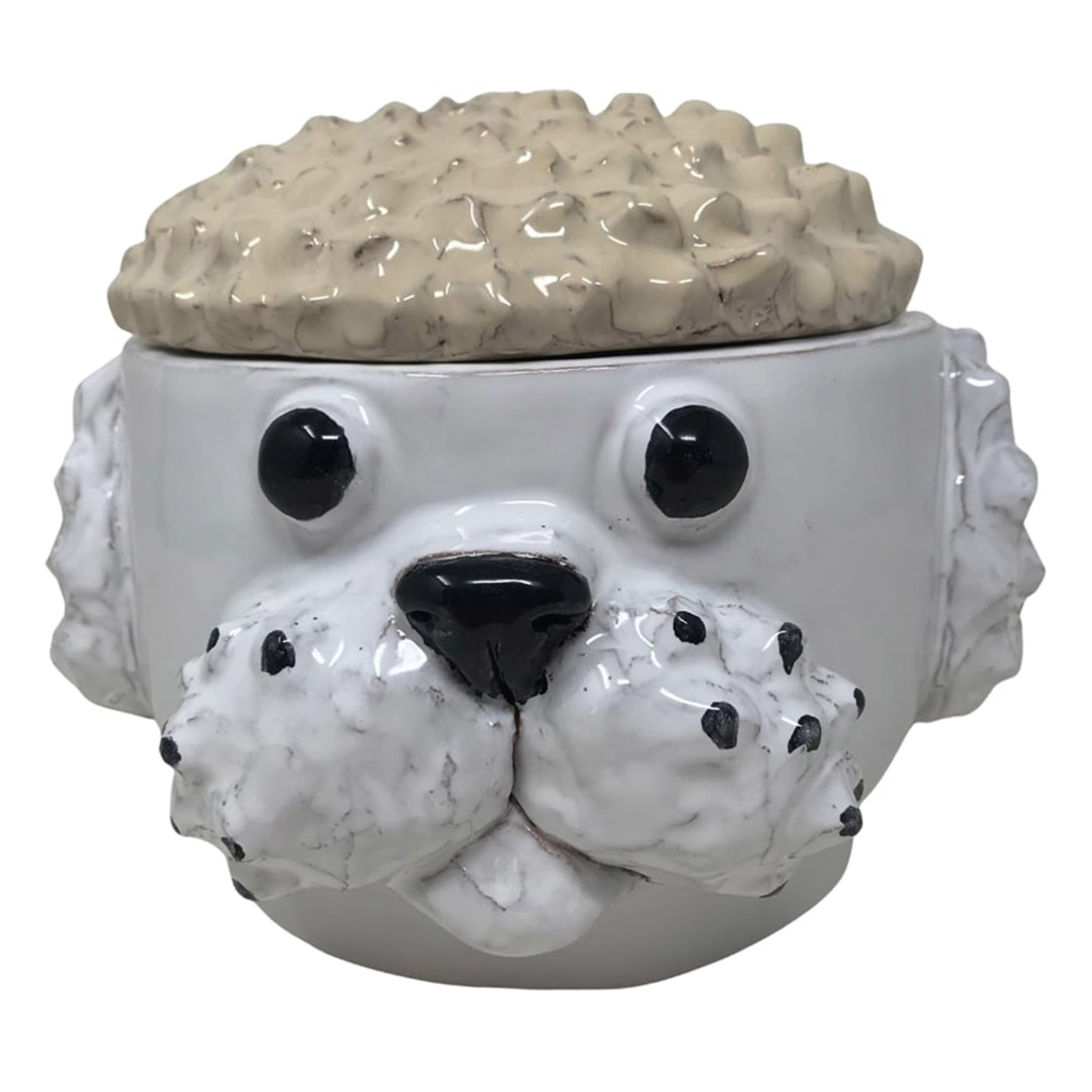 Kleiner cremefarbener und weißer Hundebehälter mit Deckel - Hauptansicht