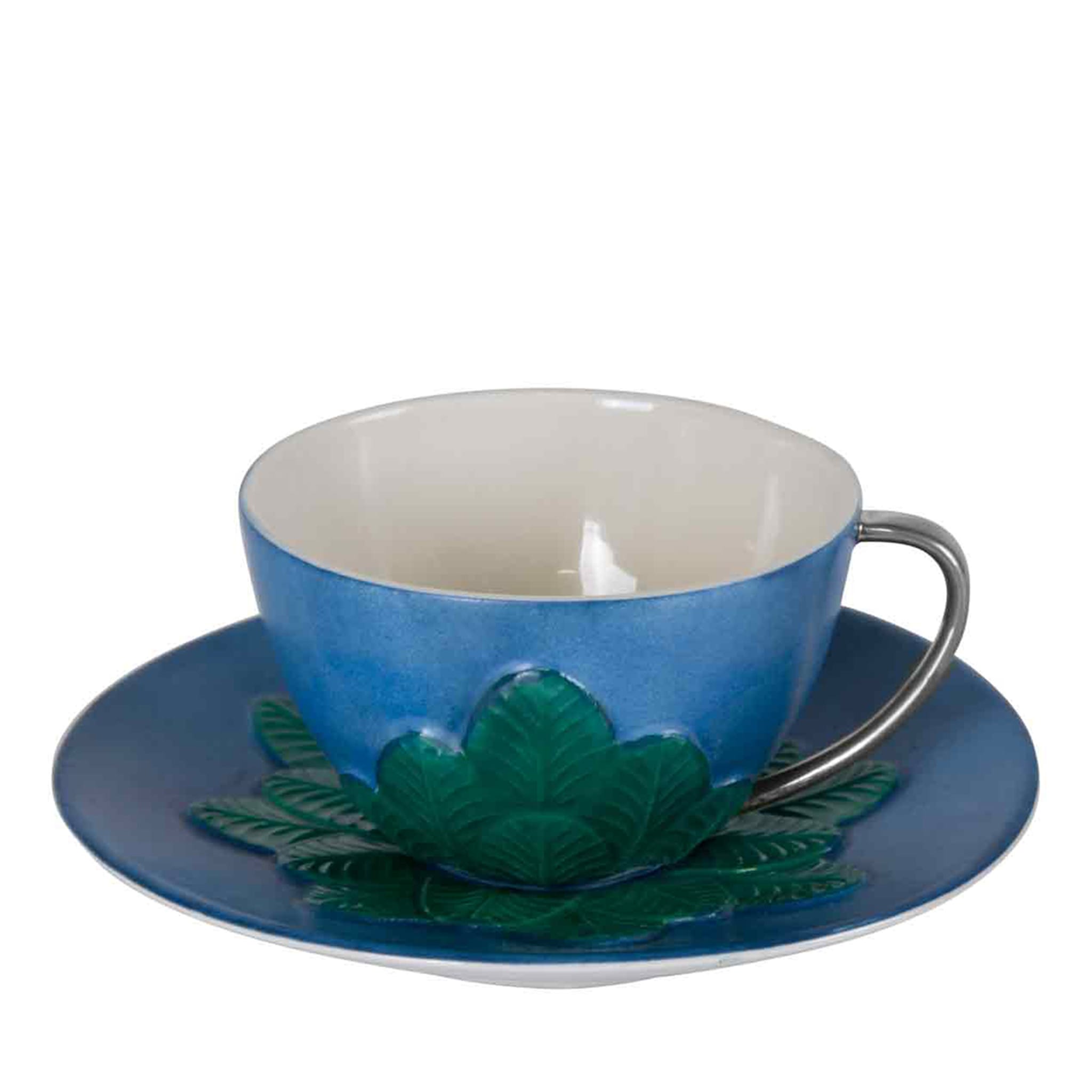 PEACOCK TEA CUP - BLUE AND SILVER - Main view