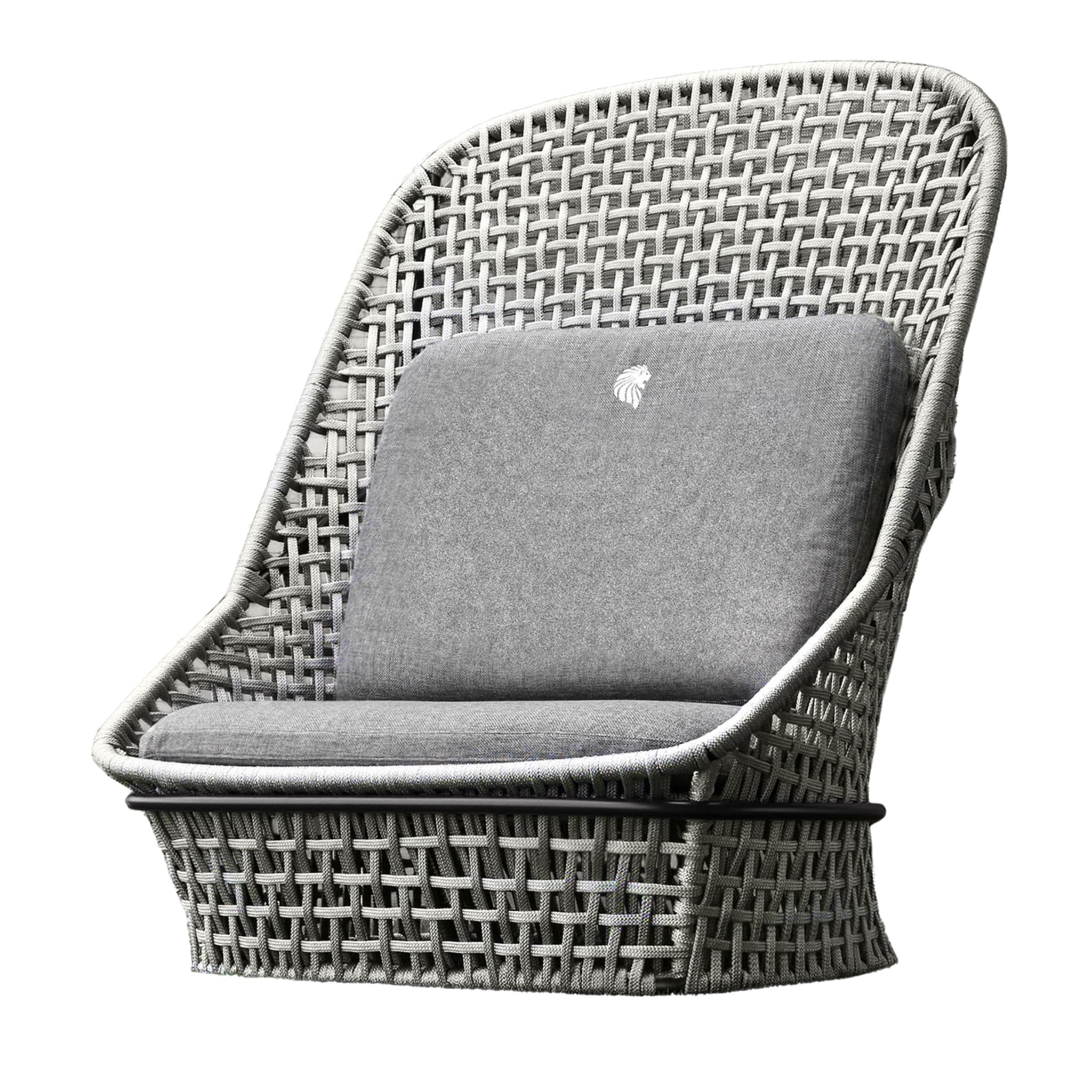 Chaise d'extérieur en tissu à haut dossier gris - Vue principale