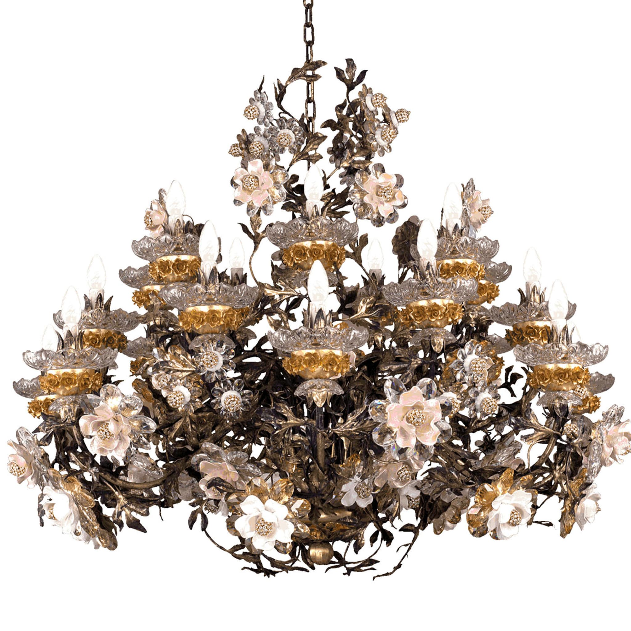 299 21+7-Light Floral Silvery Chandelier - Main view