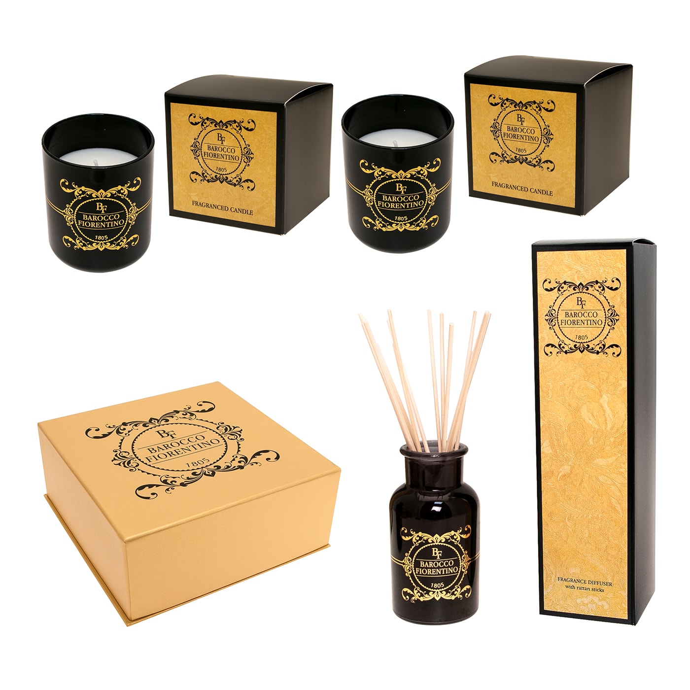 Barocco Fiorentino Set of 2 Candles and 1 Fragrance Diffuser - Cereria Graziani