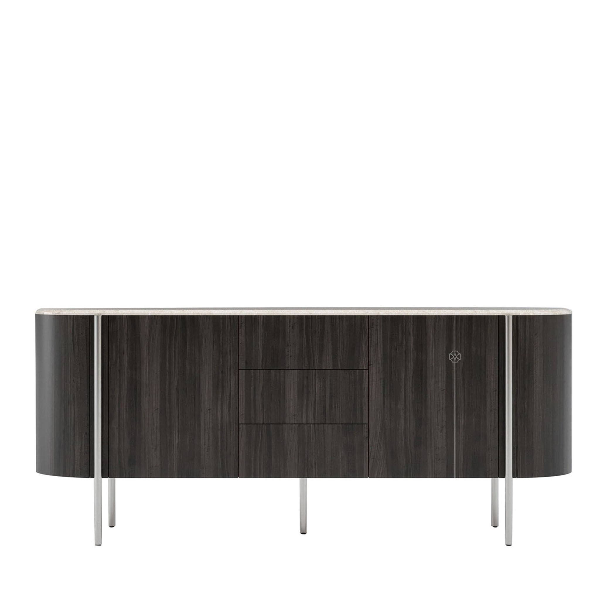 Mia 4-Door Curved Anthracite-Gray Eucalyptus Sideboard - Main view