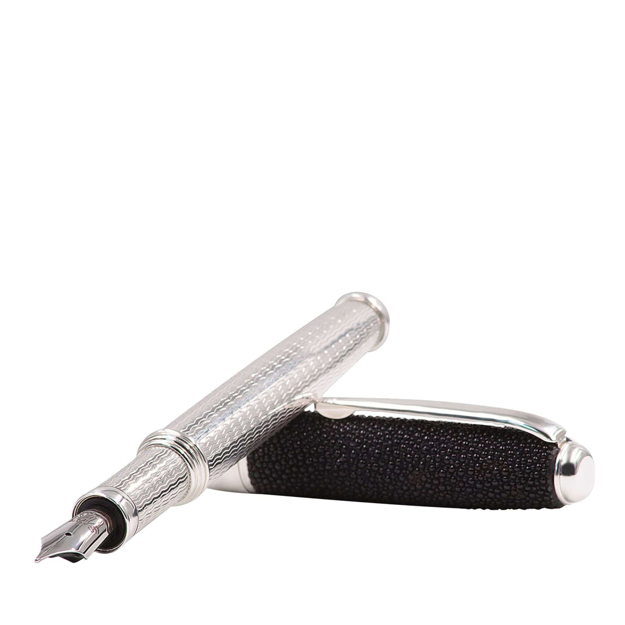 Black Galuchat Leather Silver Fountain Pen - Main view