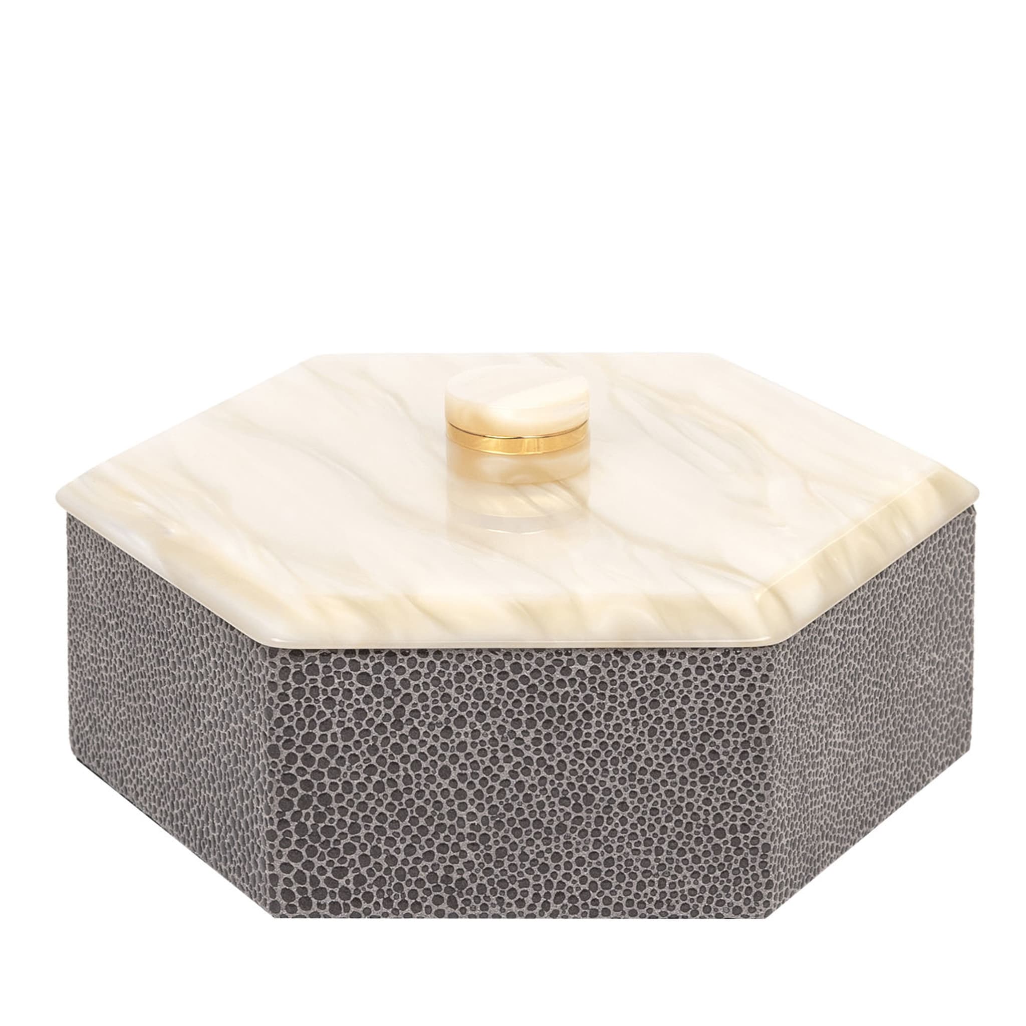 Kelly Low Petite boîte grise à découpe hexagonale avec couvercle - Vue principale
