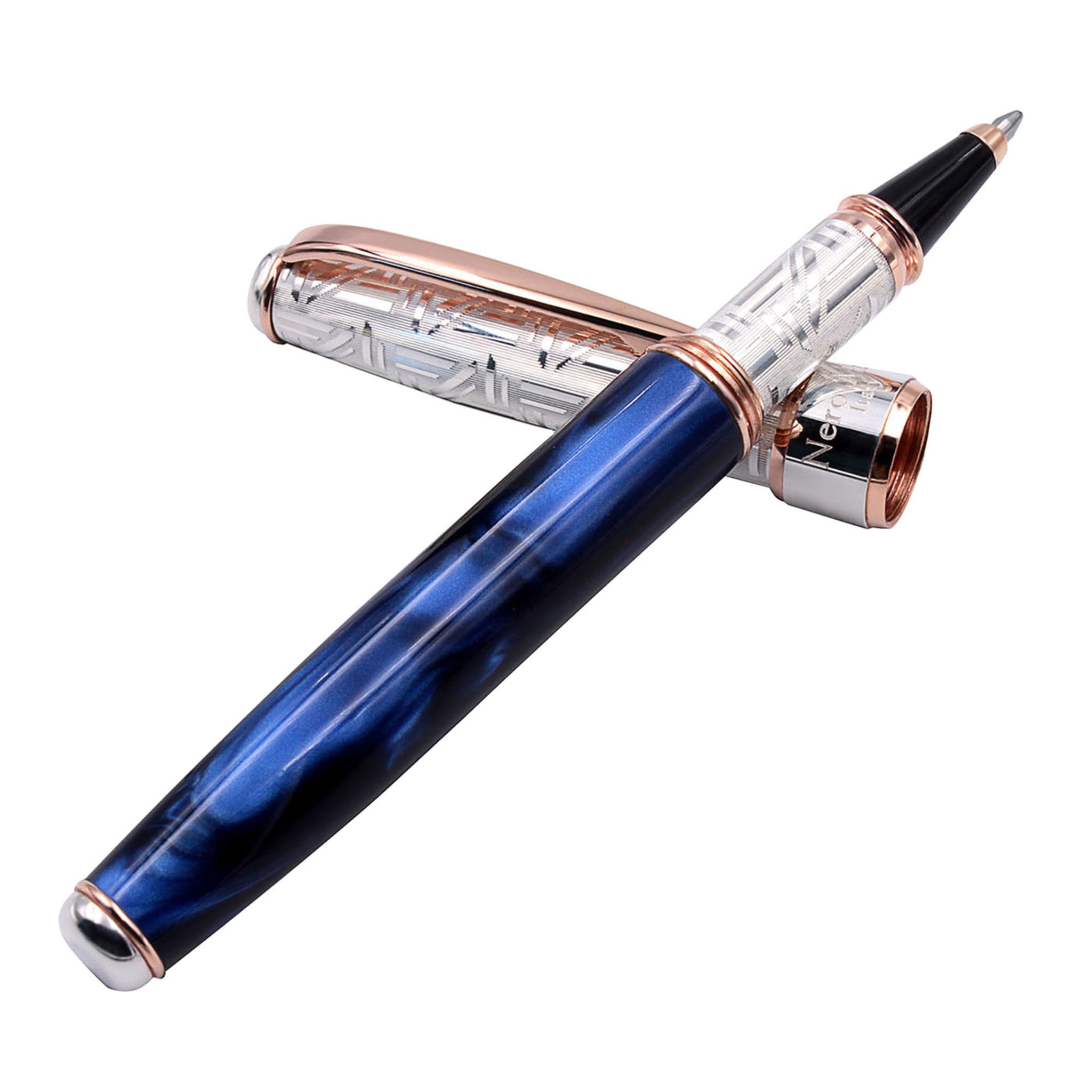 Blue Resin & Silver Rollerball Pen - Main view