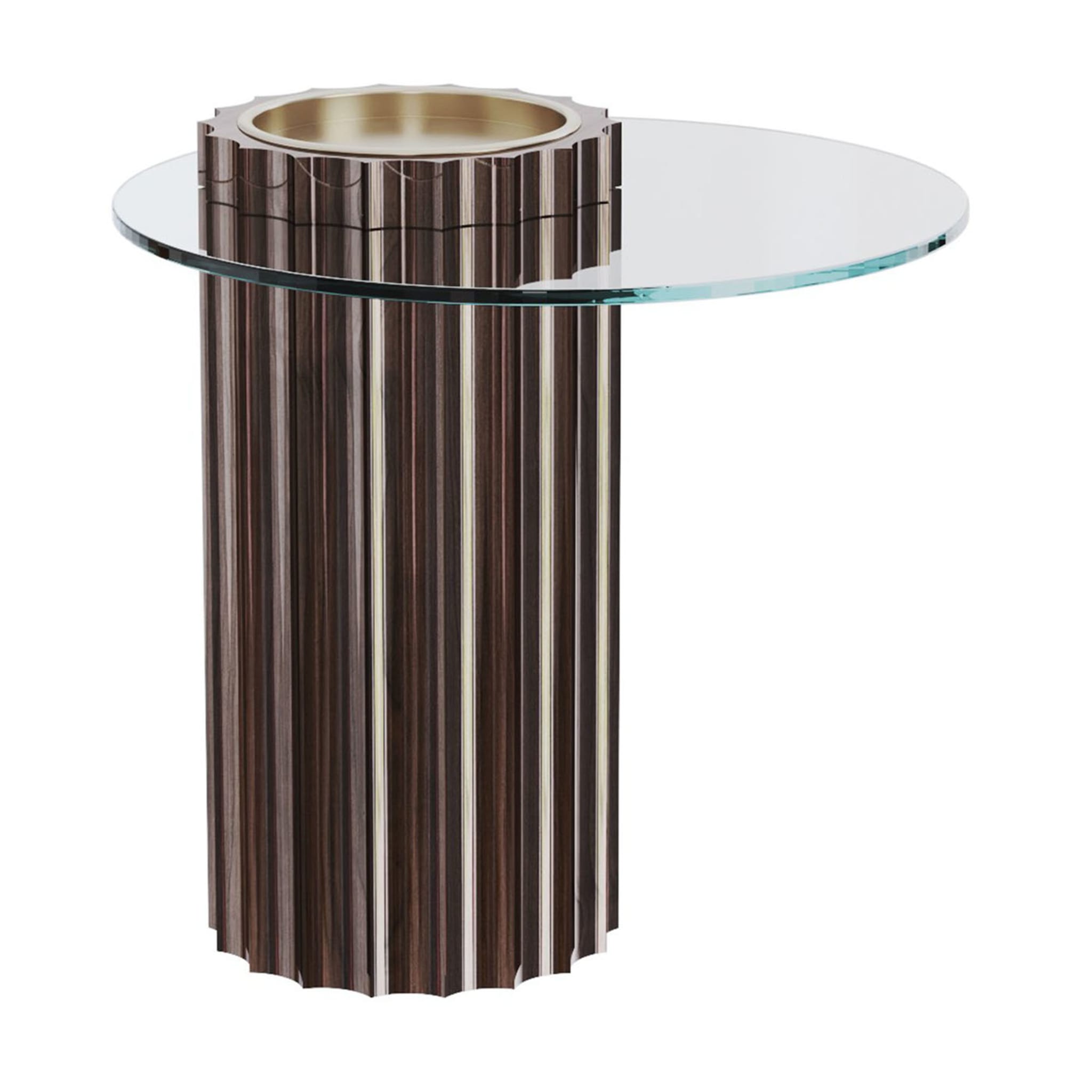 Table d'appoint moderne Art Déco en bois foncé laqué avec verre 52cm - Vue principale