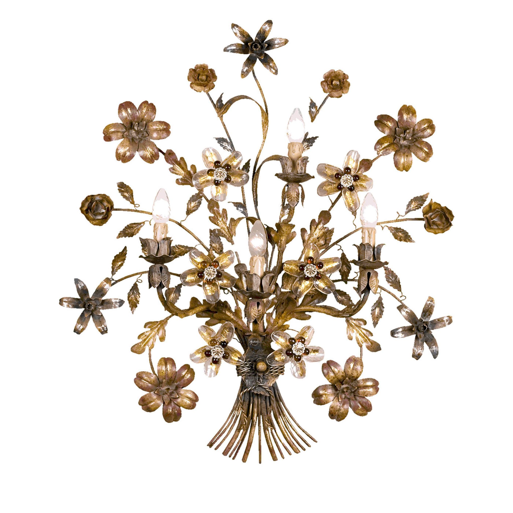 585 Lampada da parete a 4 luci con motivi floreali dorati e argentati - Vista principale