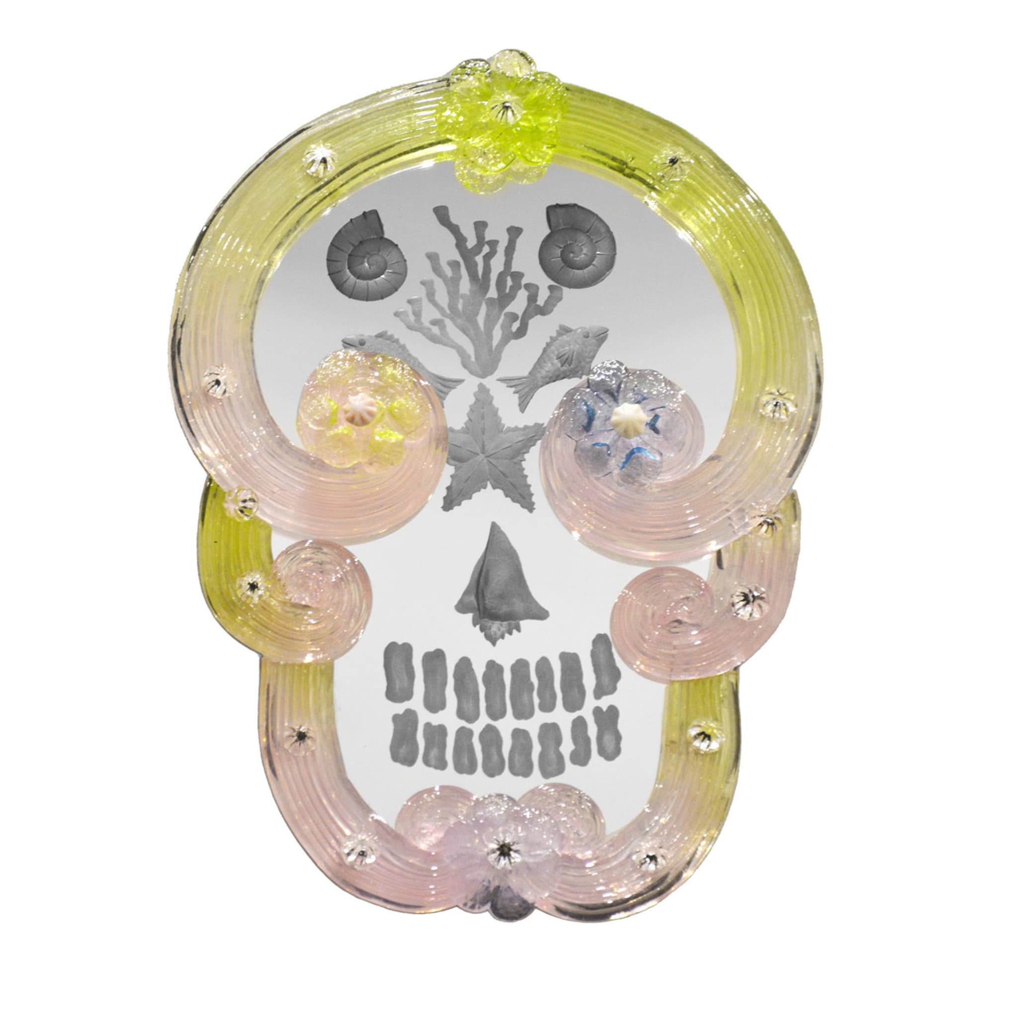Piccolo specchio Pop Skull giallo e rosa di Bradley Theodore - Vista principale