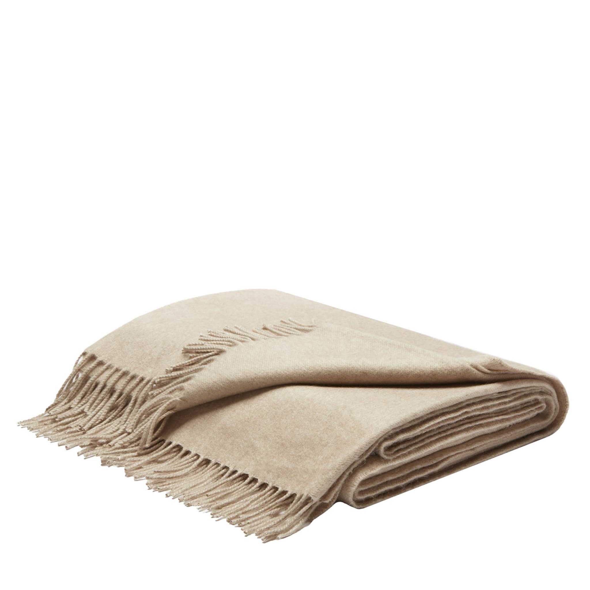 Fringed Beige Cashmere and Silk Blanket - Main view