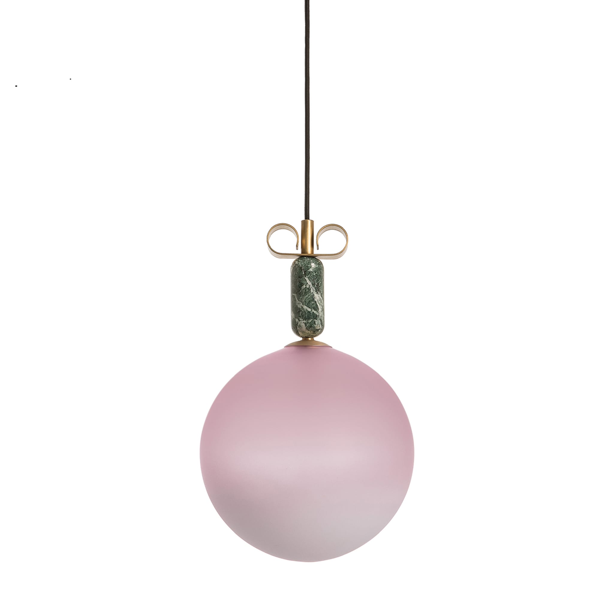 Lampada a sospensione Bon Ton in vetro rosa e marmo verde in ottone naturale - Vista principale